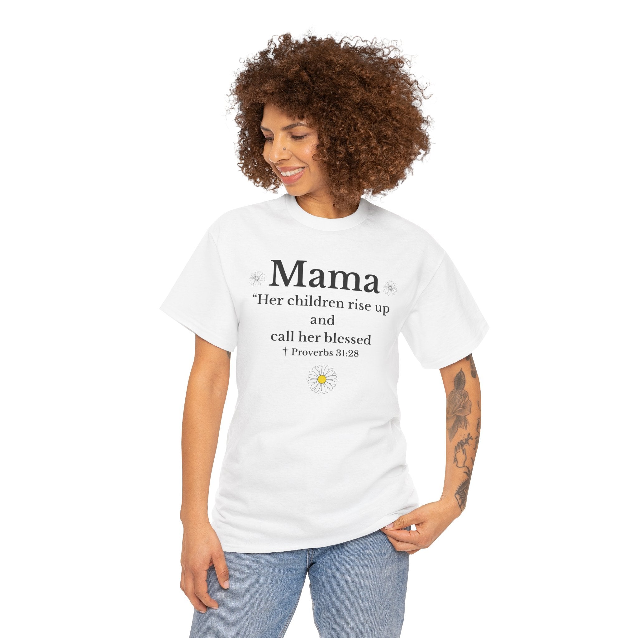 Mama Proverbs 31:28 T‑Shirt — 'Her children rise up and call her blessed' Floral Mom Tee - Mother's Day Gift