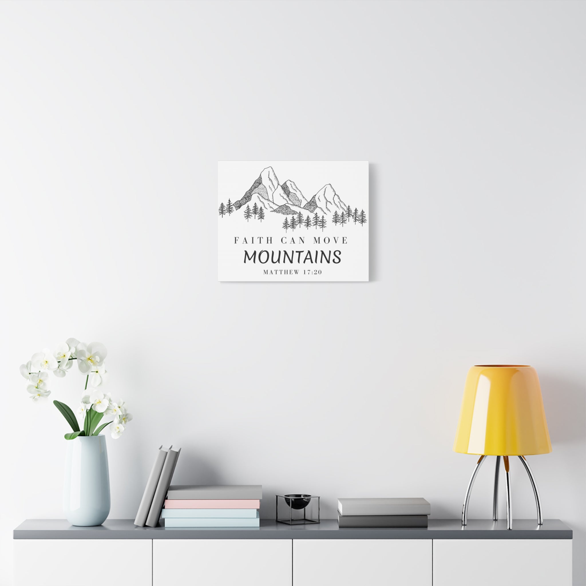 Faith Can Move Mountains Canvas Wall Art — Matthew 17:20 Inspirational Mountain Print