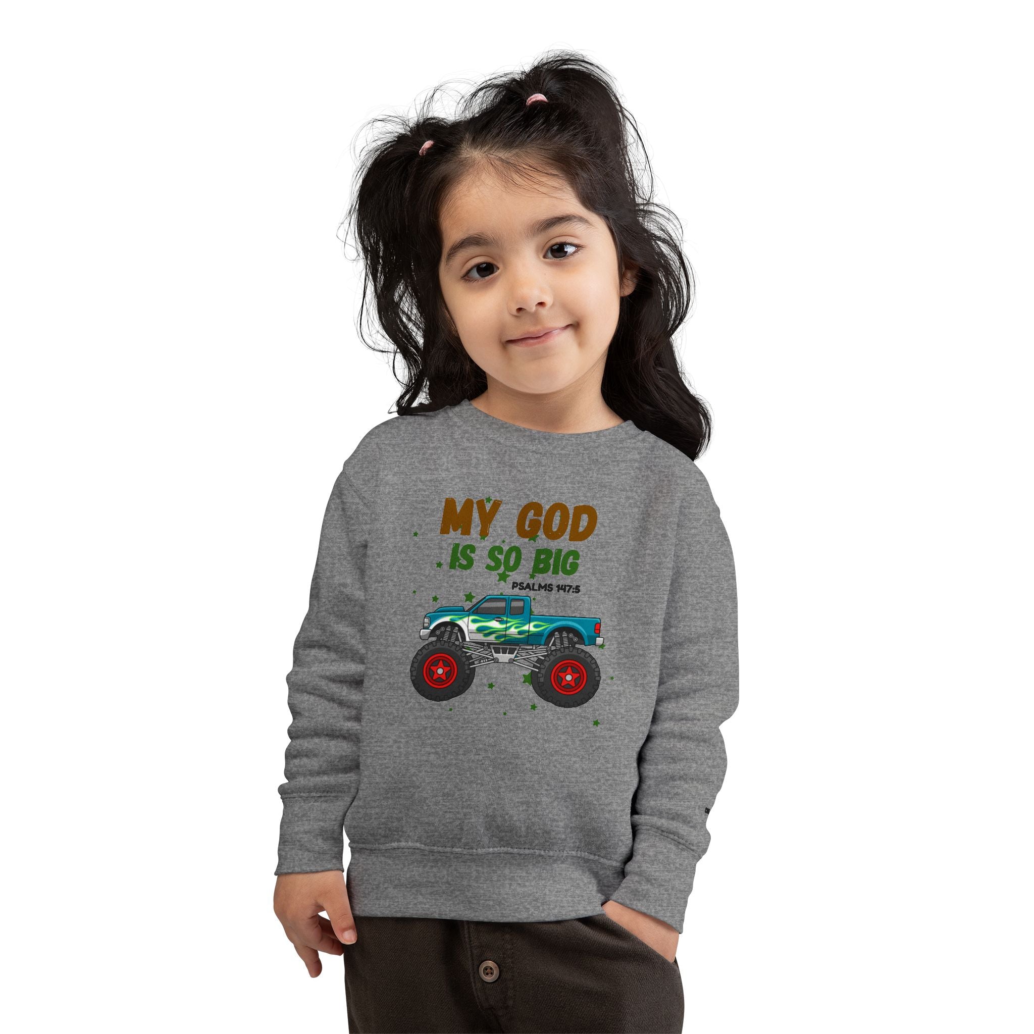 Toddler Sweatshirt — "My God Is So Big" Monster Truck Christian Kids Crewneck