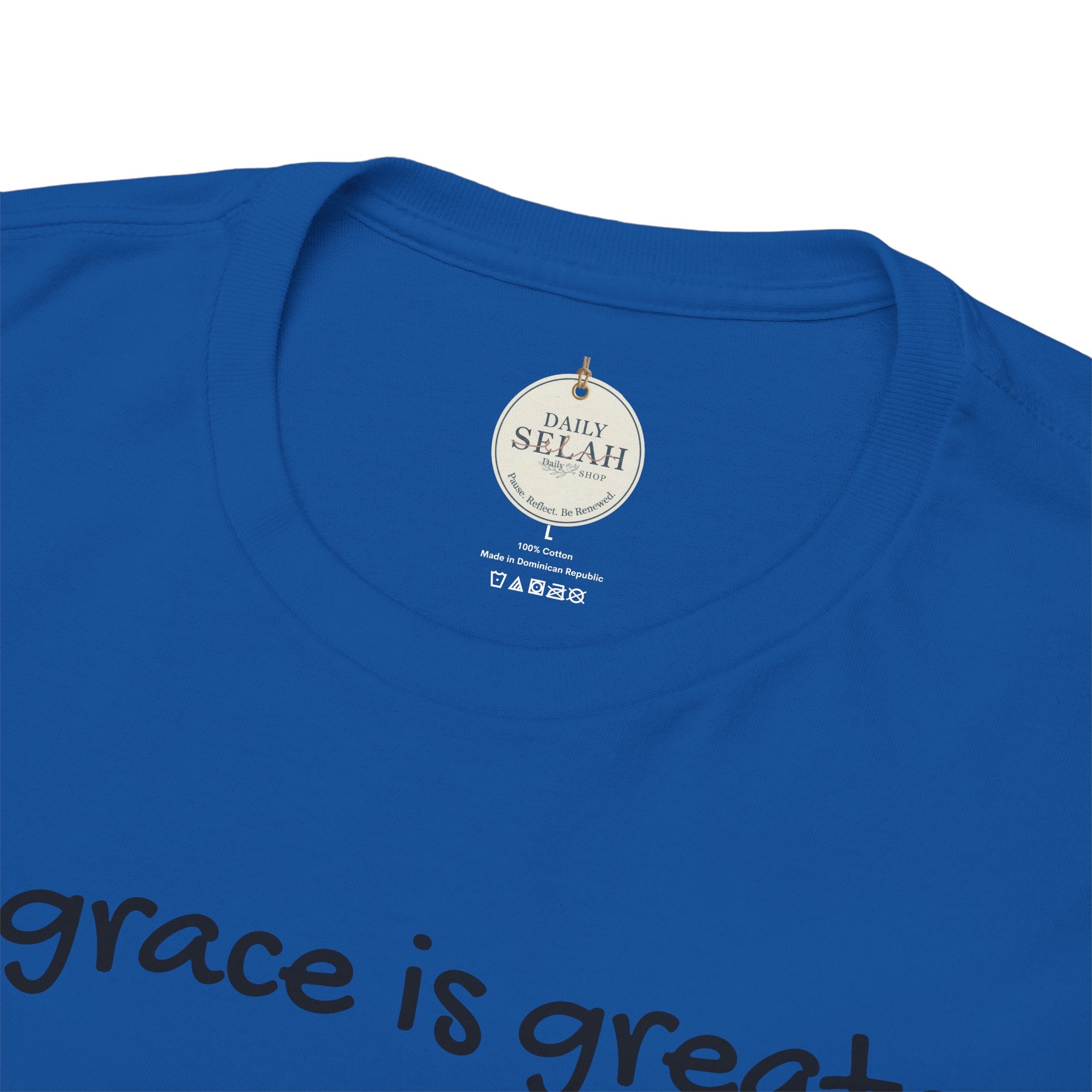 Christian T‑Shirt — "His grace is greater than your past." (Romans 5:20)