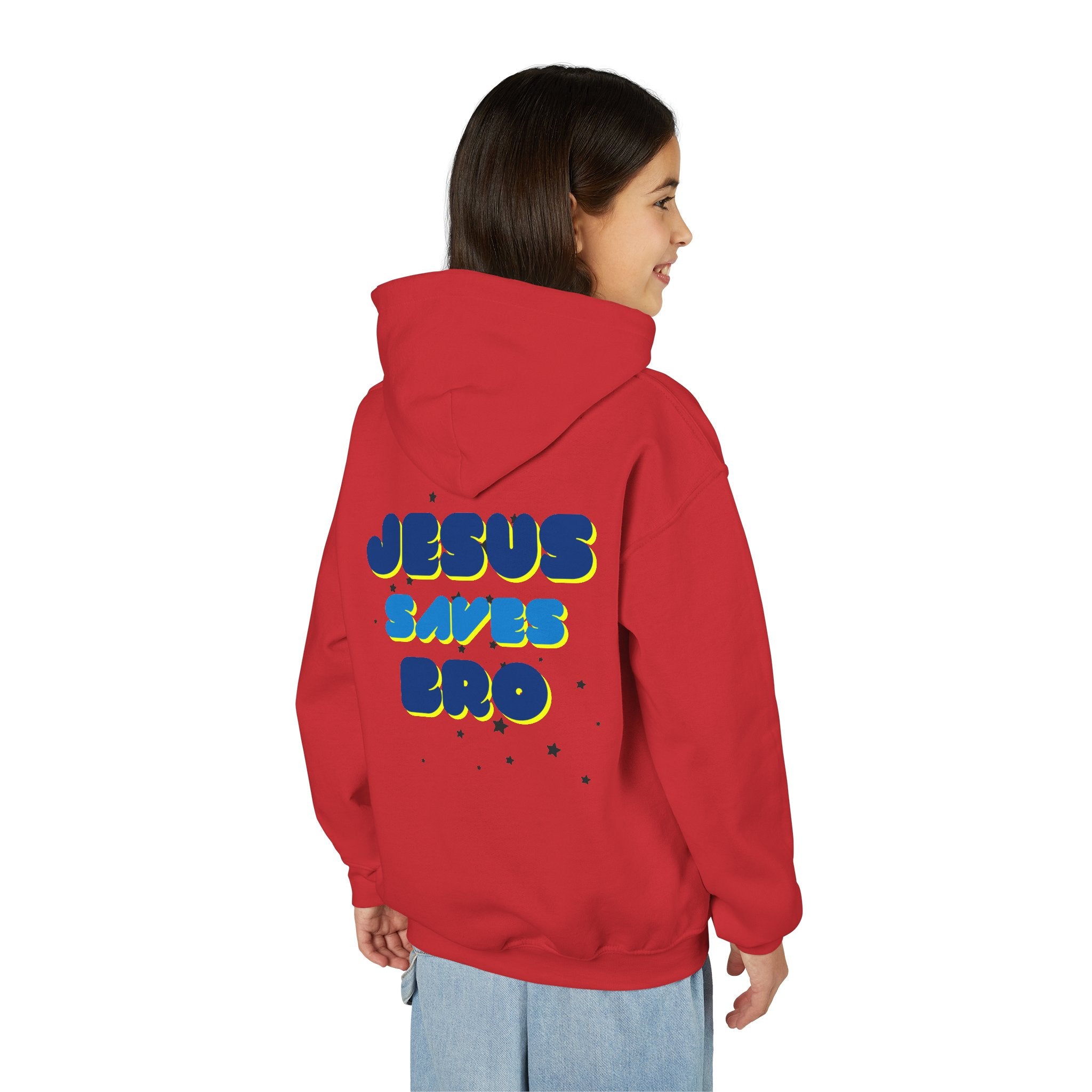 Youth Hoodie — "Jesus Saves Bro" Christian Graphic Pullover
