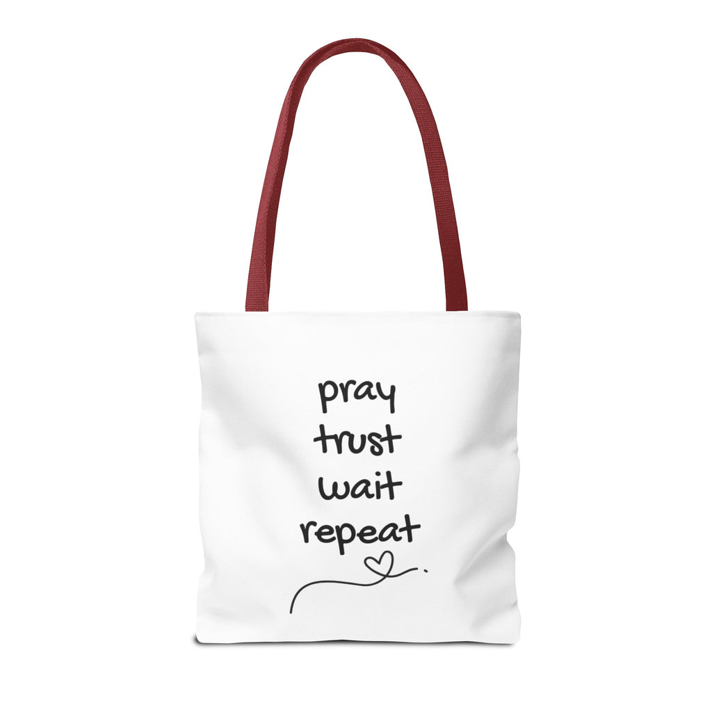 Pray Trust Wait Repeat Tote Bag — Inspirational Faith Canvas Tote