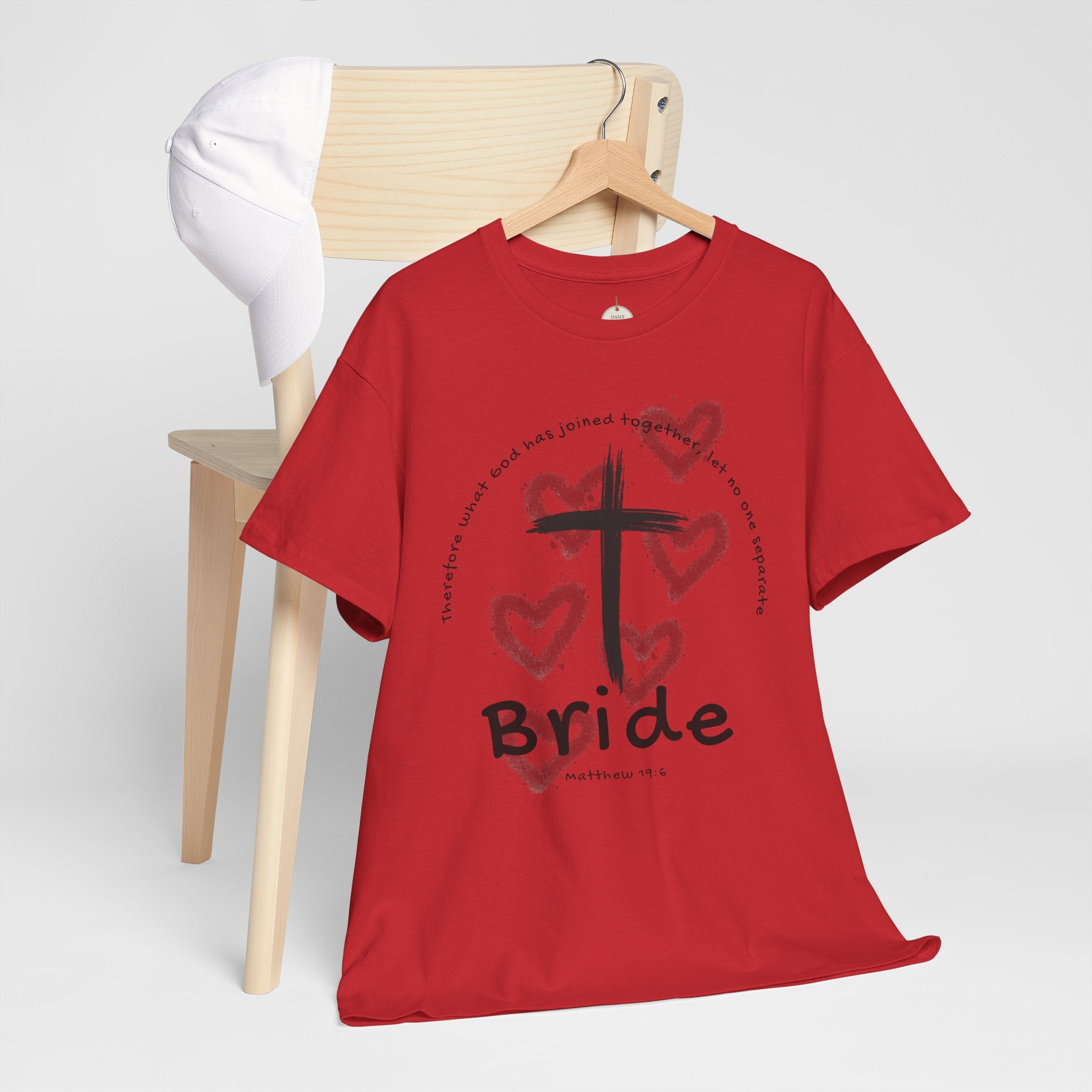 Bride T-Shirt — Christian Cross & Hearts Bridal Faith Tee - Christian - Matthew 19:6