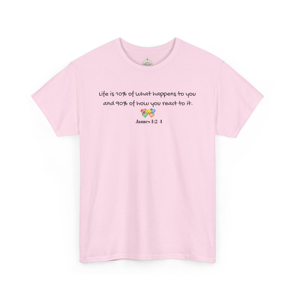 Bible Verse T‑Shirt – "Life is 10% of what happens to you" James 1:2-1 Inspirational Tee