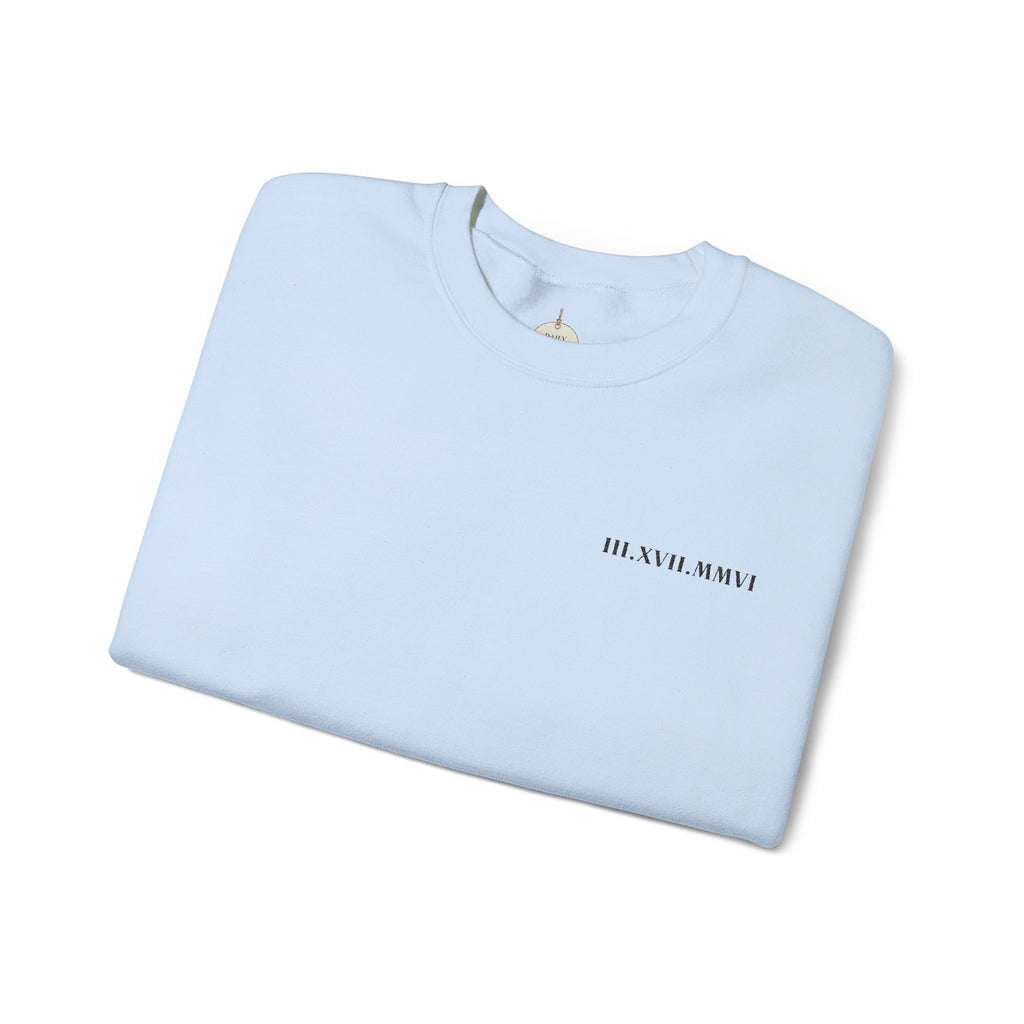 Embroidered - Personalized - Couples - Crewneck Sweatshirt — Minimal 'Human Being' Chest Text with Small Sleeve Floral Accents