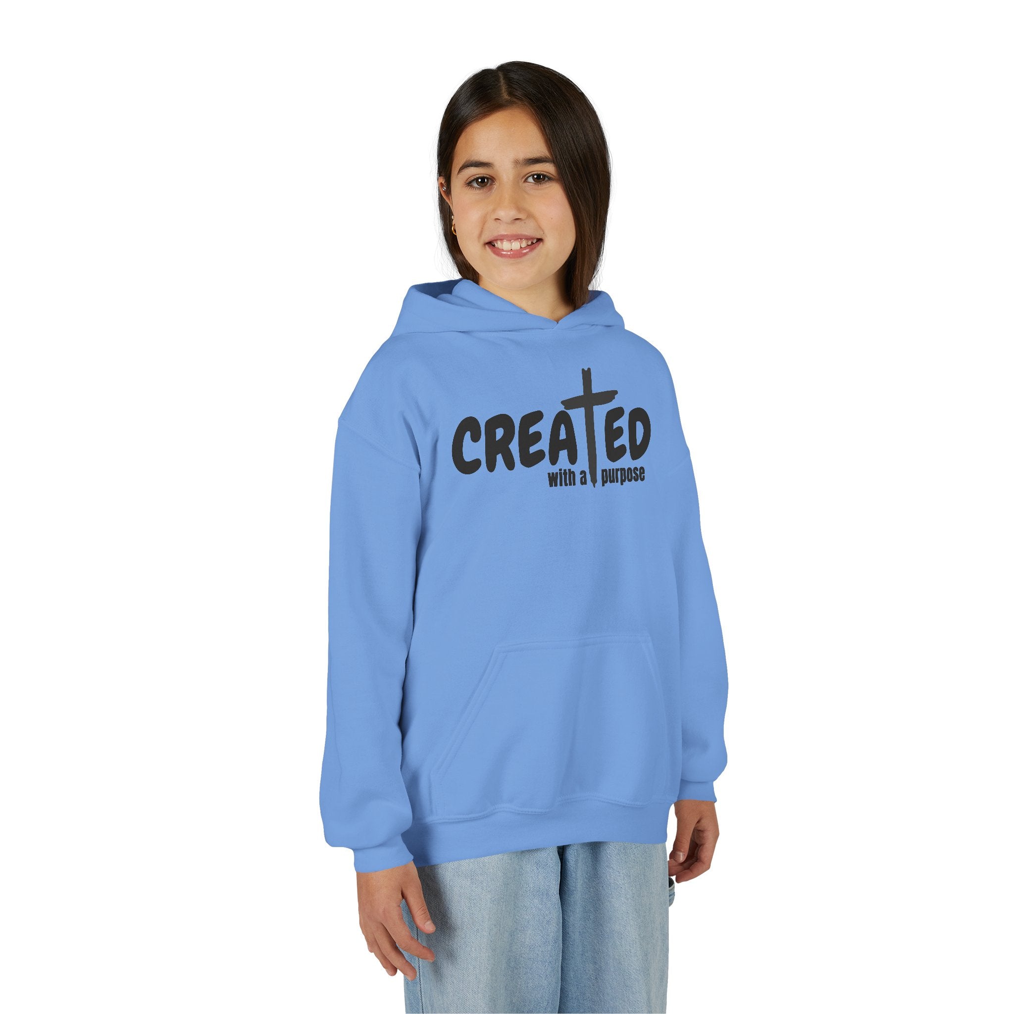 ‘Created With A Purpose’ Youth Hoodie — Christian Faith Kid’s Pullover