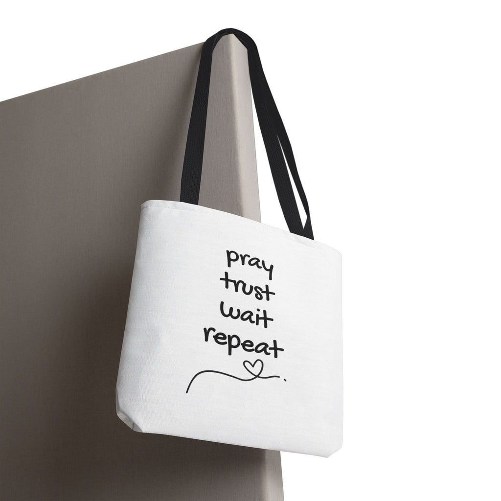 Pray Trust Wait Repeat Tote Bag — Inspirational Faith Canvas Tote