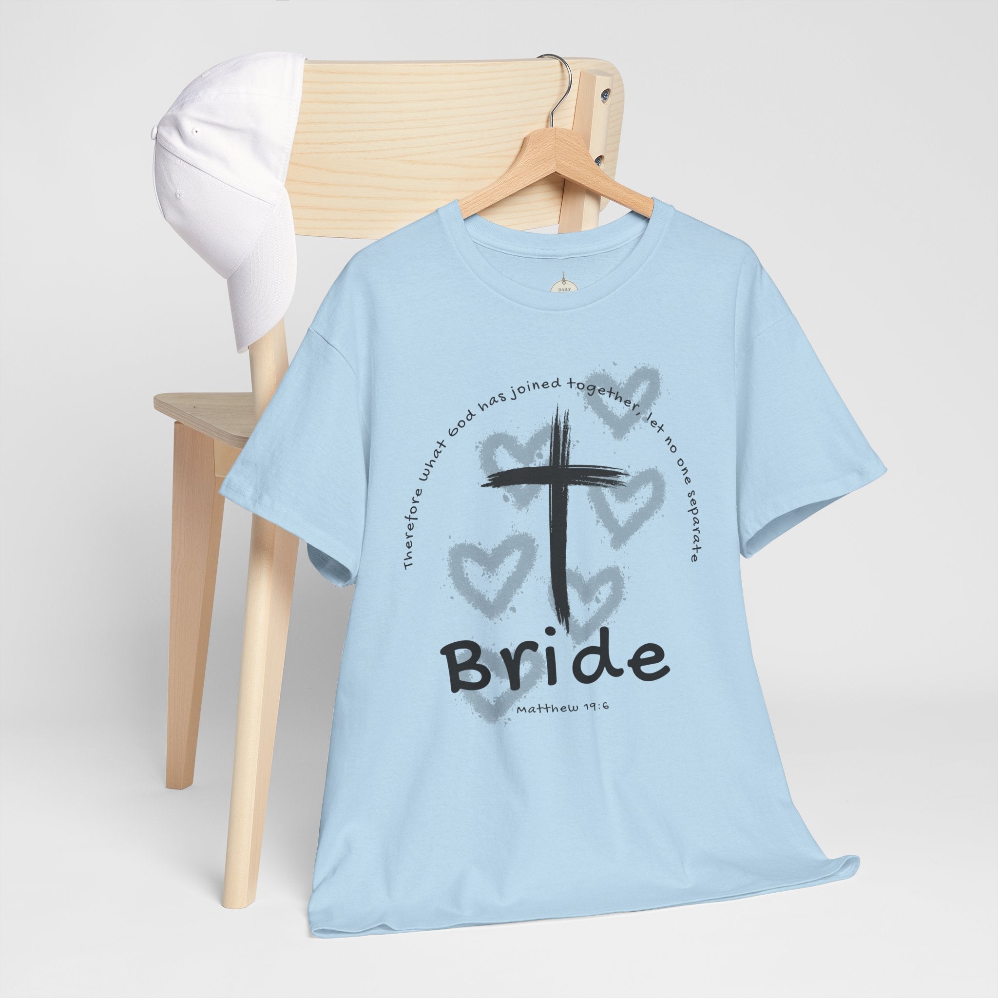 Bride T-Shirt — Christian Cross & Hearts Bridal Faith Tee - Christian - Matthew 19:6