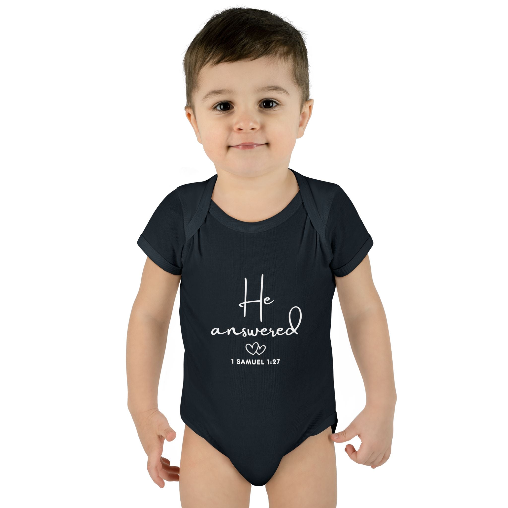 He Answered Infant Bodysuit | 1 Samuel 1:27 Scripture Baby Onesie