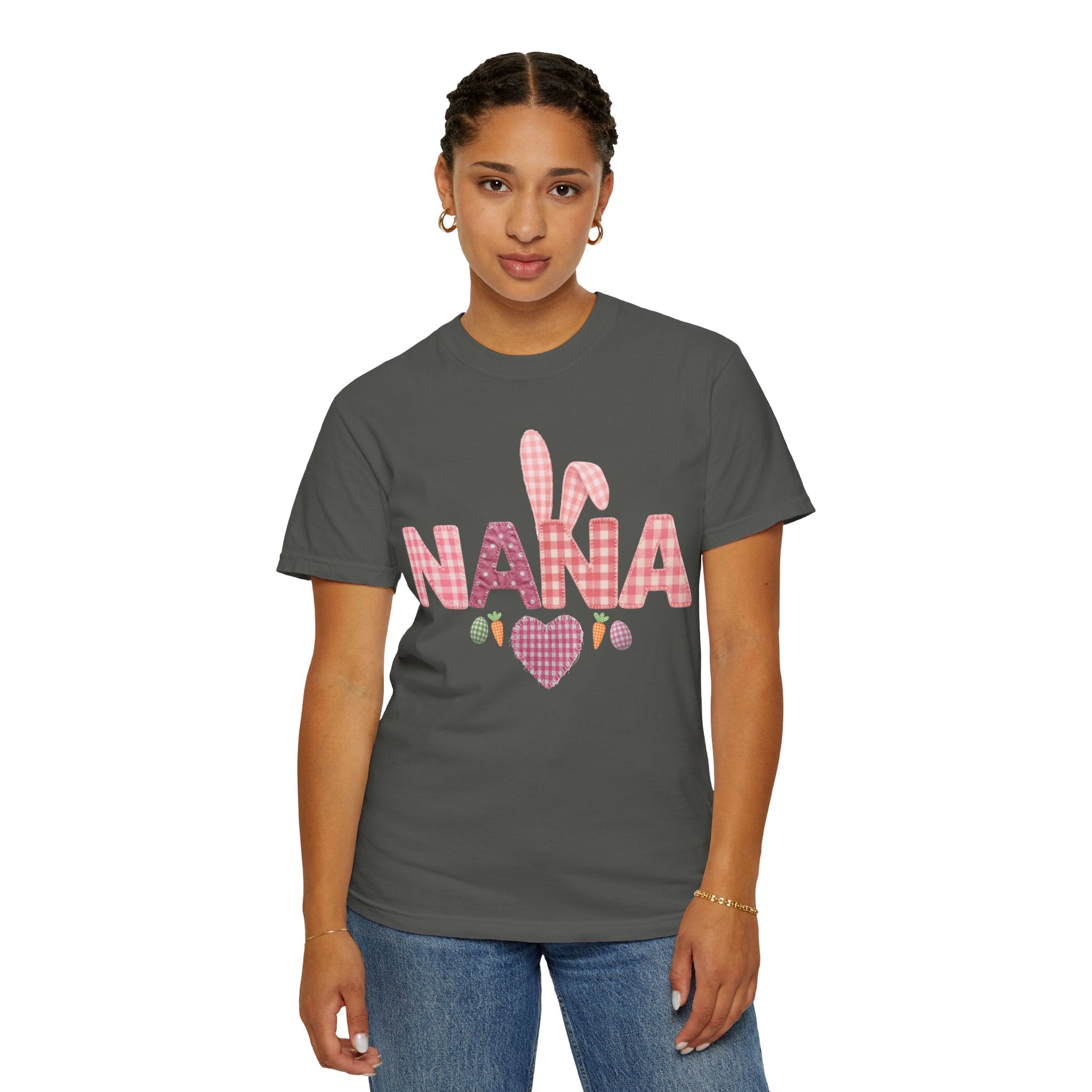 Nana Pink Gingham Heart Easter T-Shirt Comfort Colors