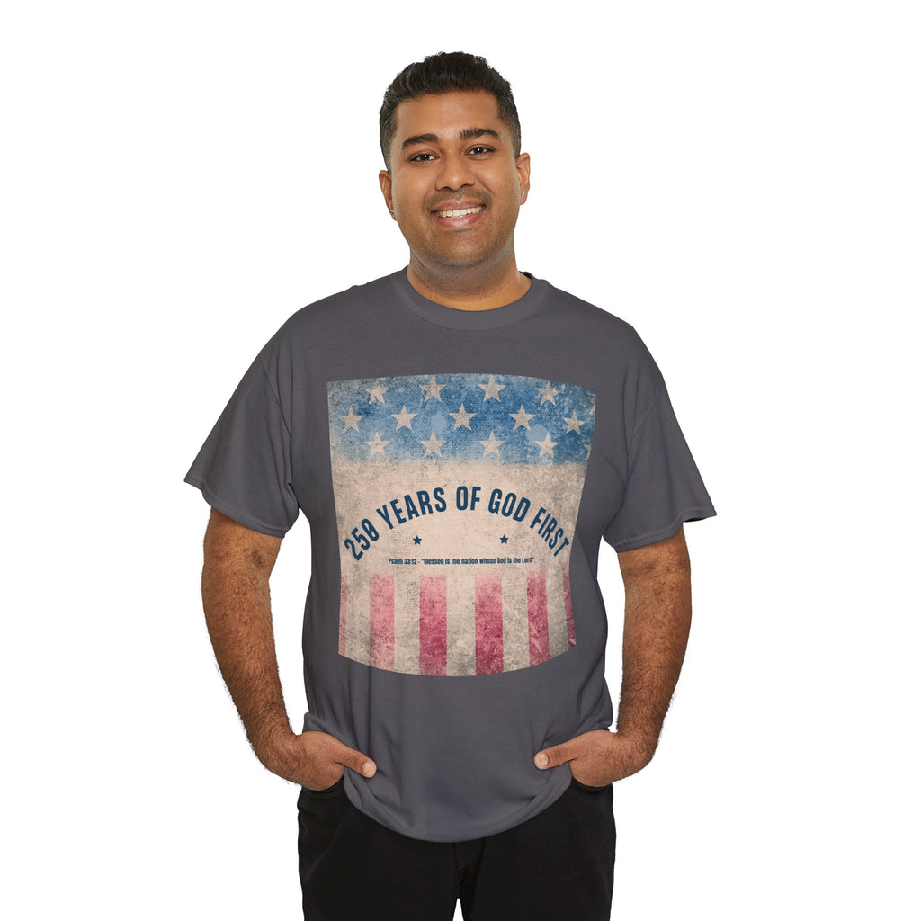 God First 250 Years Vintage American Flag  and Patriotic T-Shirt