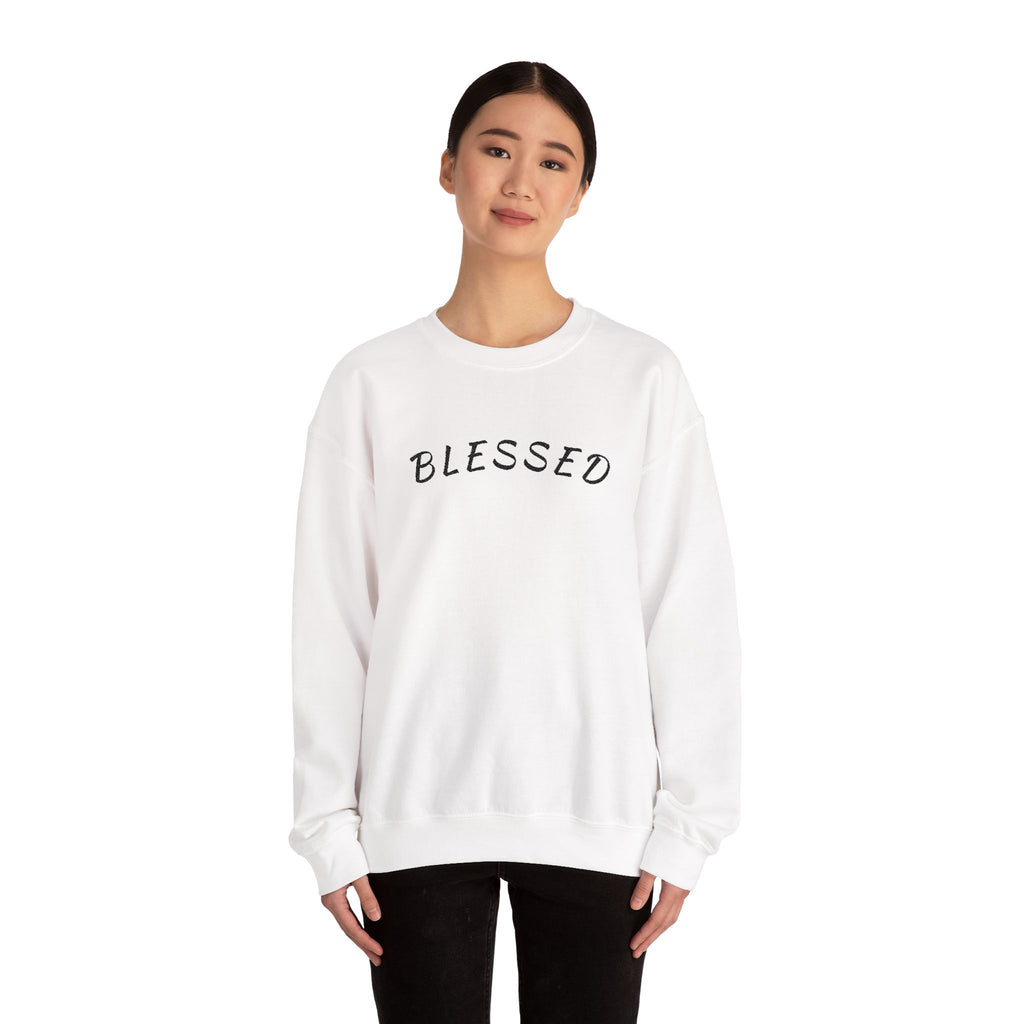 Embroidered - Blessed Crewneck Sweatshirt — Cozy Pullover with Script 'BLESSED'