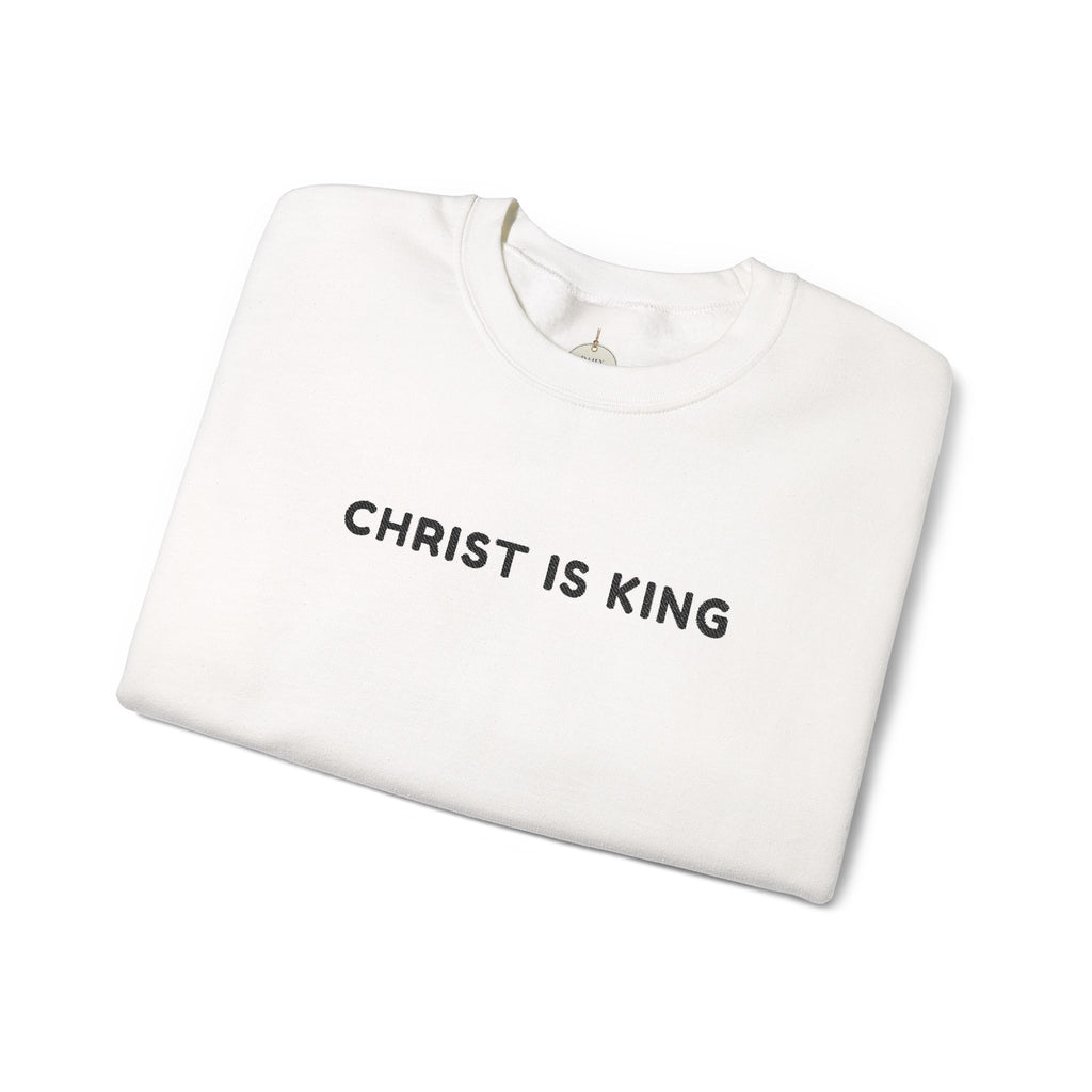 Embroidered text Christian Crewneck Sweatshirt — "Christ Is King" Minimalist Faith PulloverCross on each Wrist