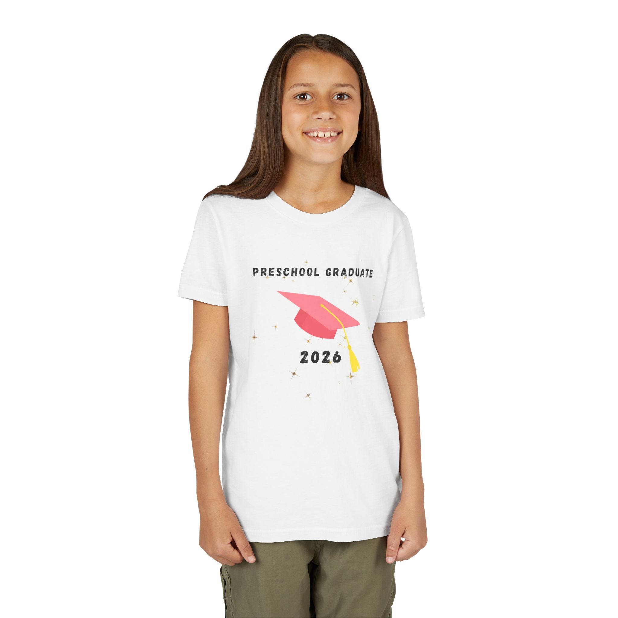 Preschool Graduate 2026 Youth Tee — Pink Graduation Cap Kids Shirt
