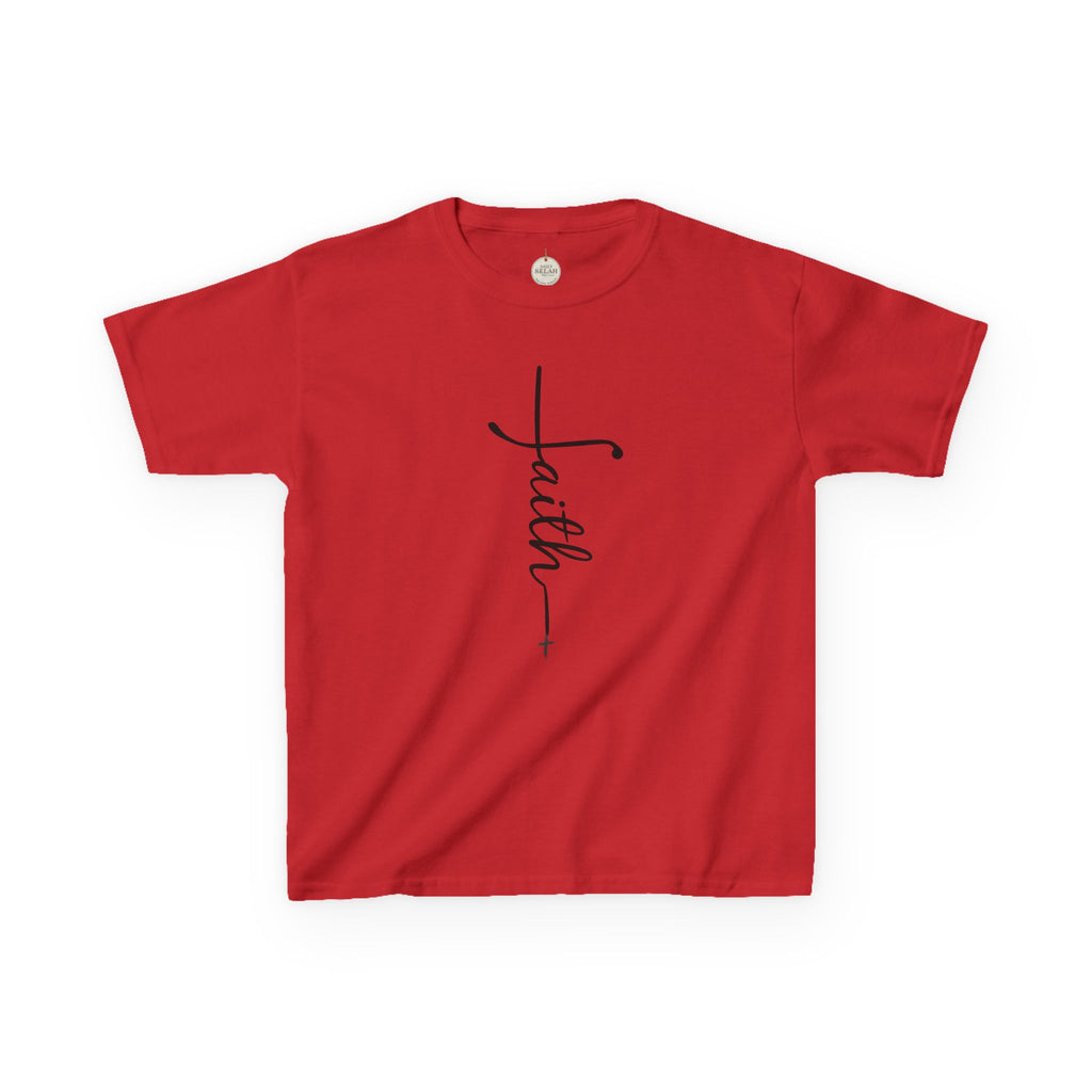 Kids Tee — Vertical "faith" Cross Script Graphic