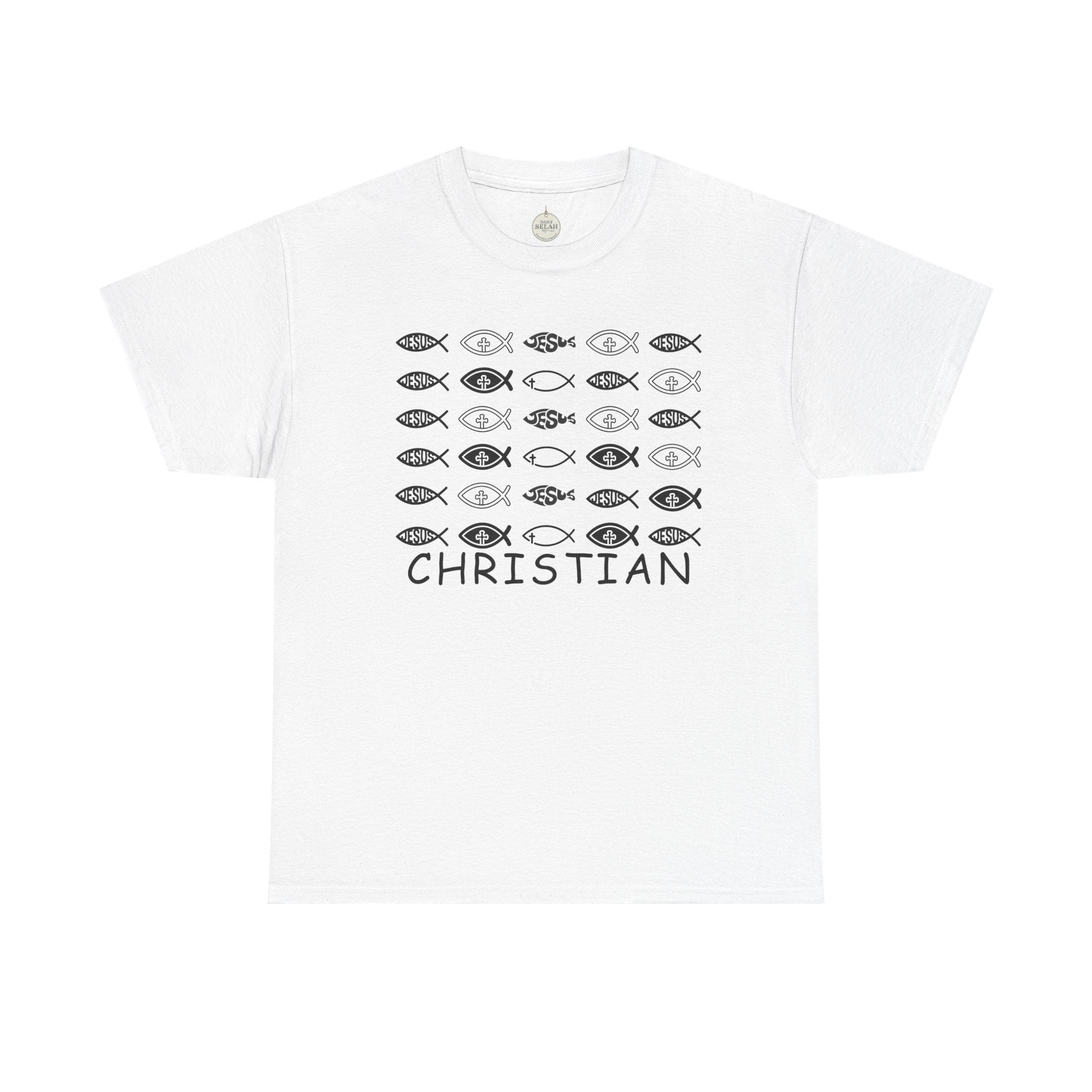 Christian Fish Pattern T‑Shirt — Ichthys Faith Tee - JESUS FISH