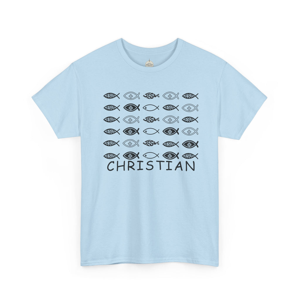 Christian Fish Pattern T‑Shirt — Ichthys Faith Tee - JESUS FISH