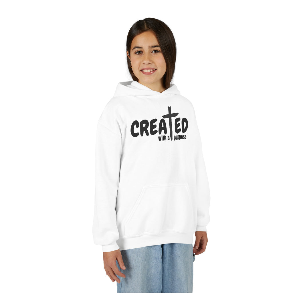 ‘Created With A Purpose’ Youth Hoodie — Christian Faith Kid’s Pullover
