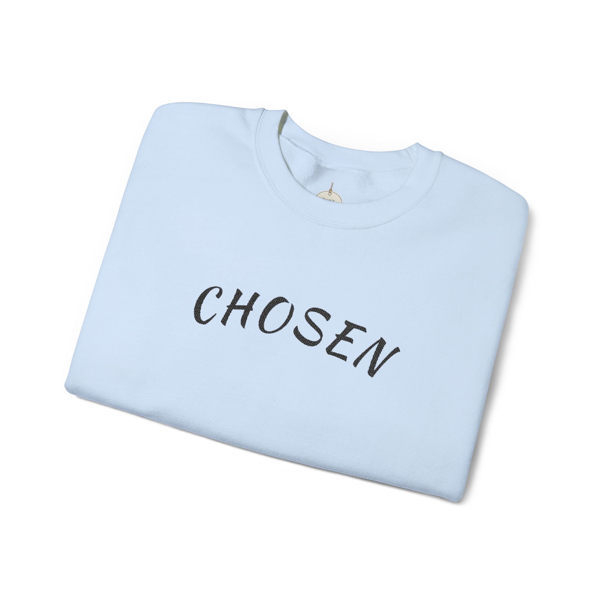 Embroidered Chosen Crewneck Sweatshirt — Minimalist Pullover with 'CHOSEN' Text
