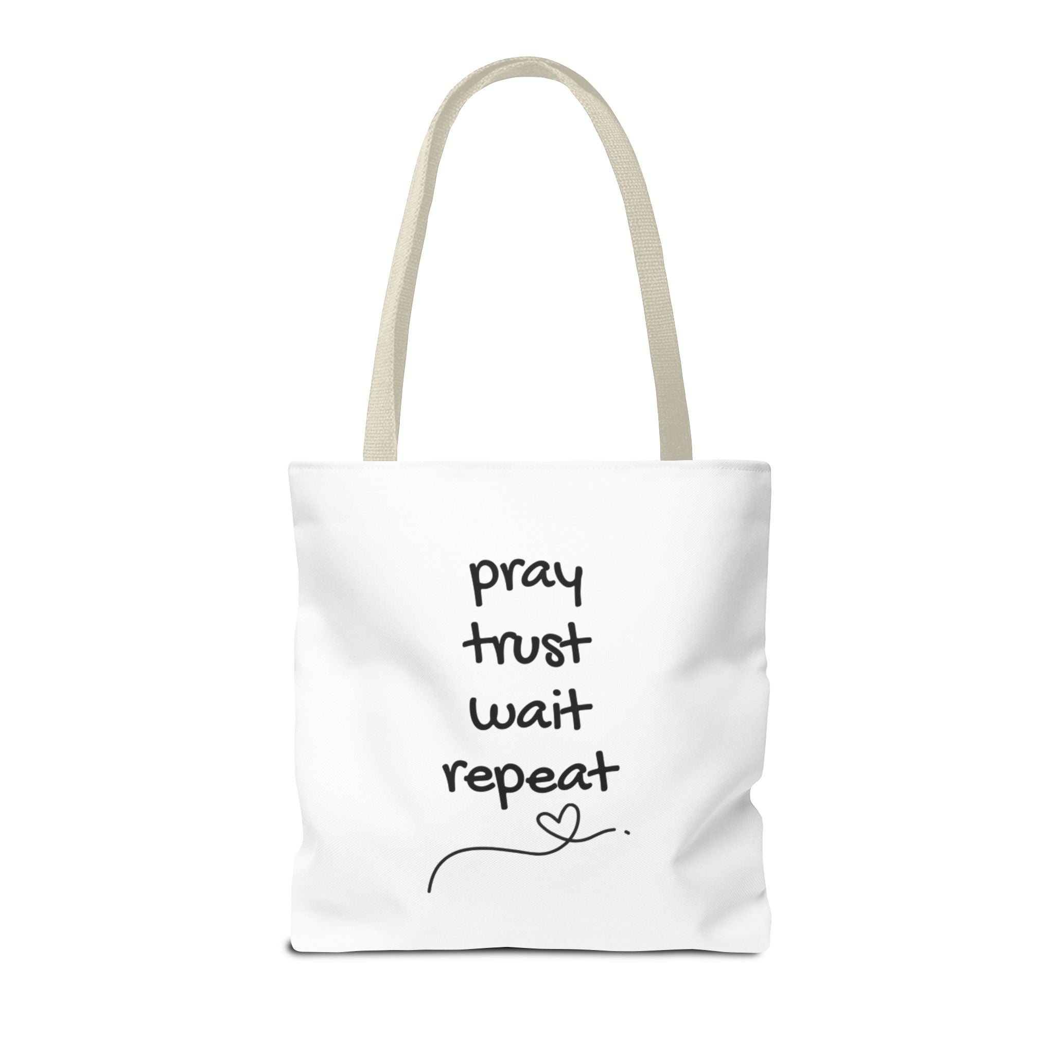 Pray Trust Wait Repeat Tote Bag — Inspirational Faith Canvas Tote