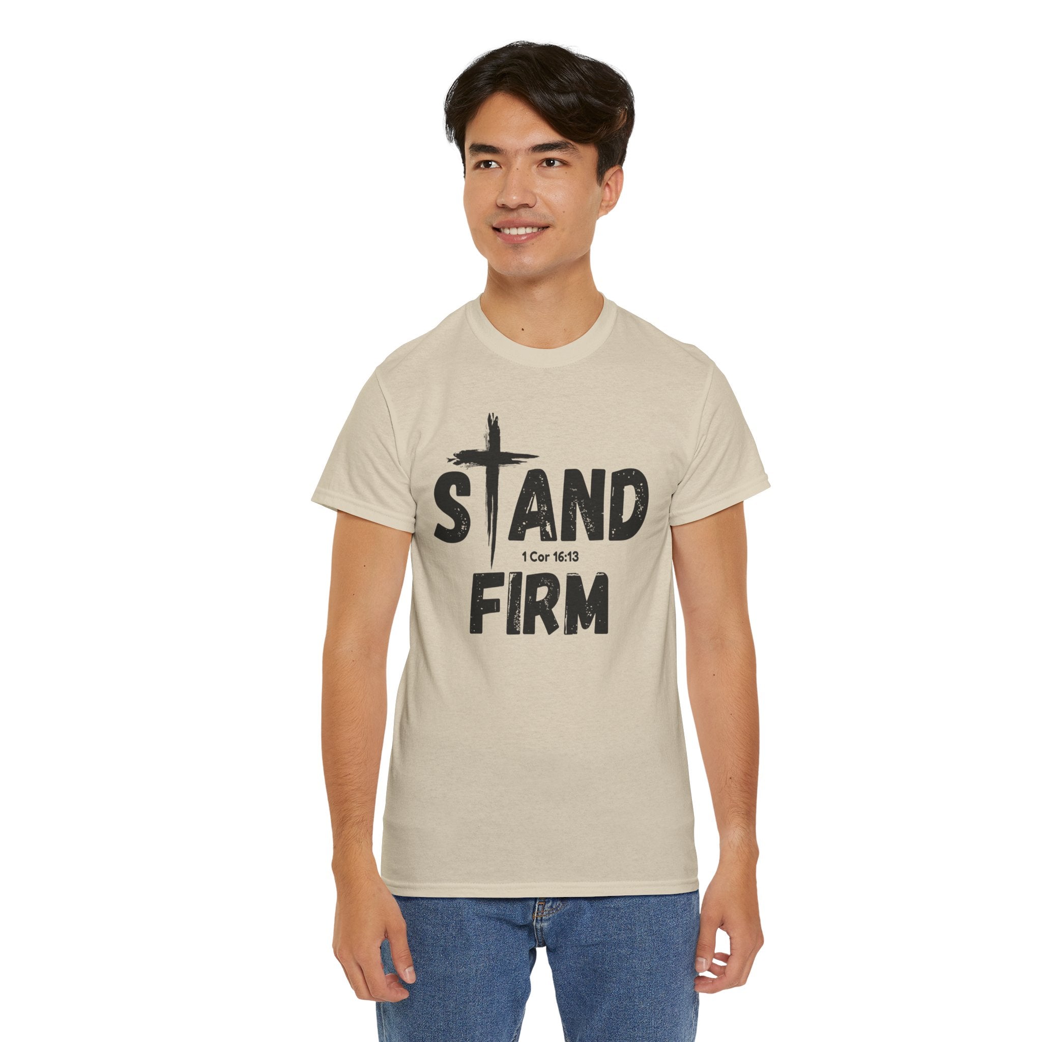 Stand Firm T-Shirt — Christian Faith Tee with Cross & 1 Cor 16:13 Inspirational Design