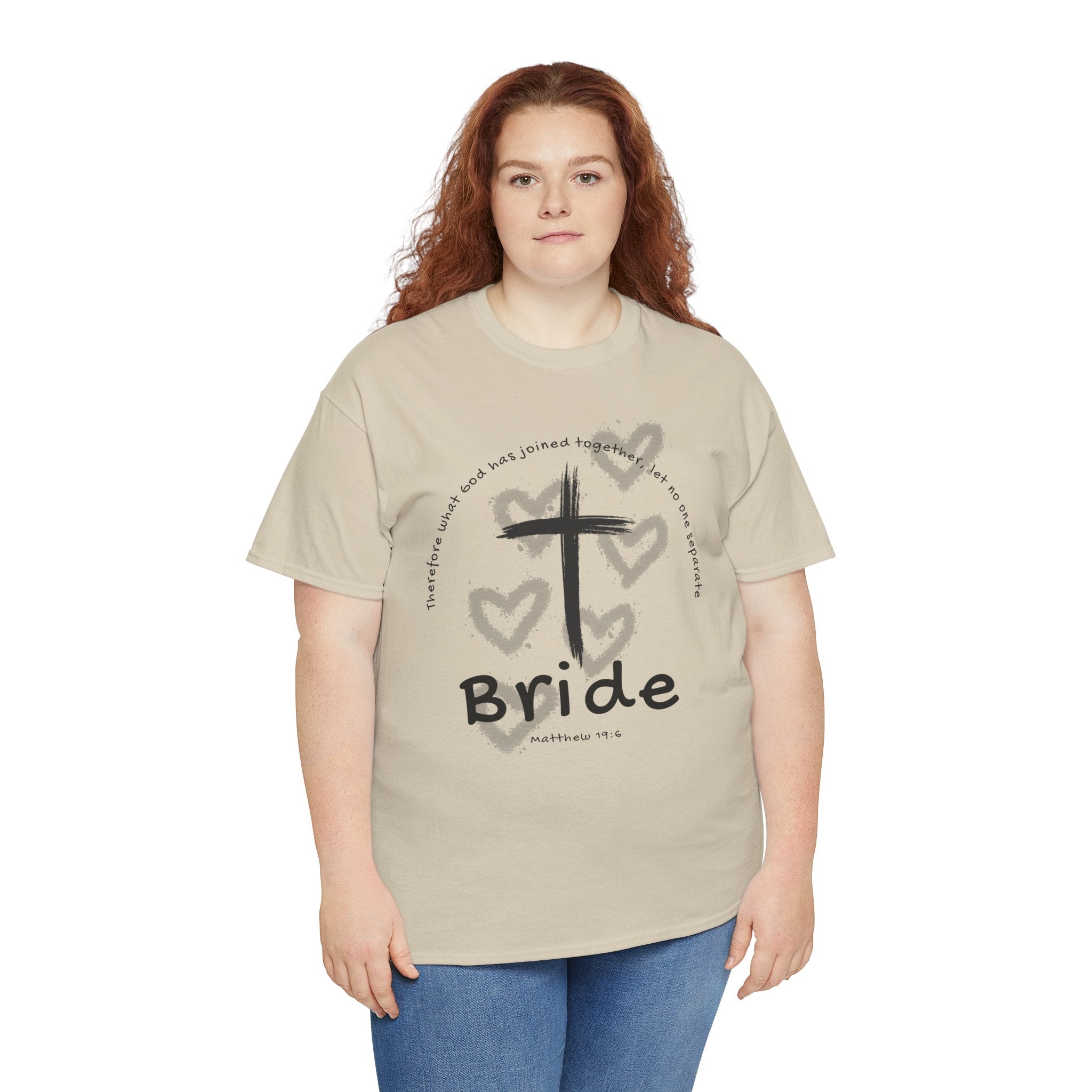 Bride T-Shirt — Christian Cross & Hearts Bridal Faith Tee - Christian - Matthew 19:6