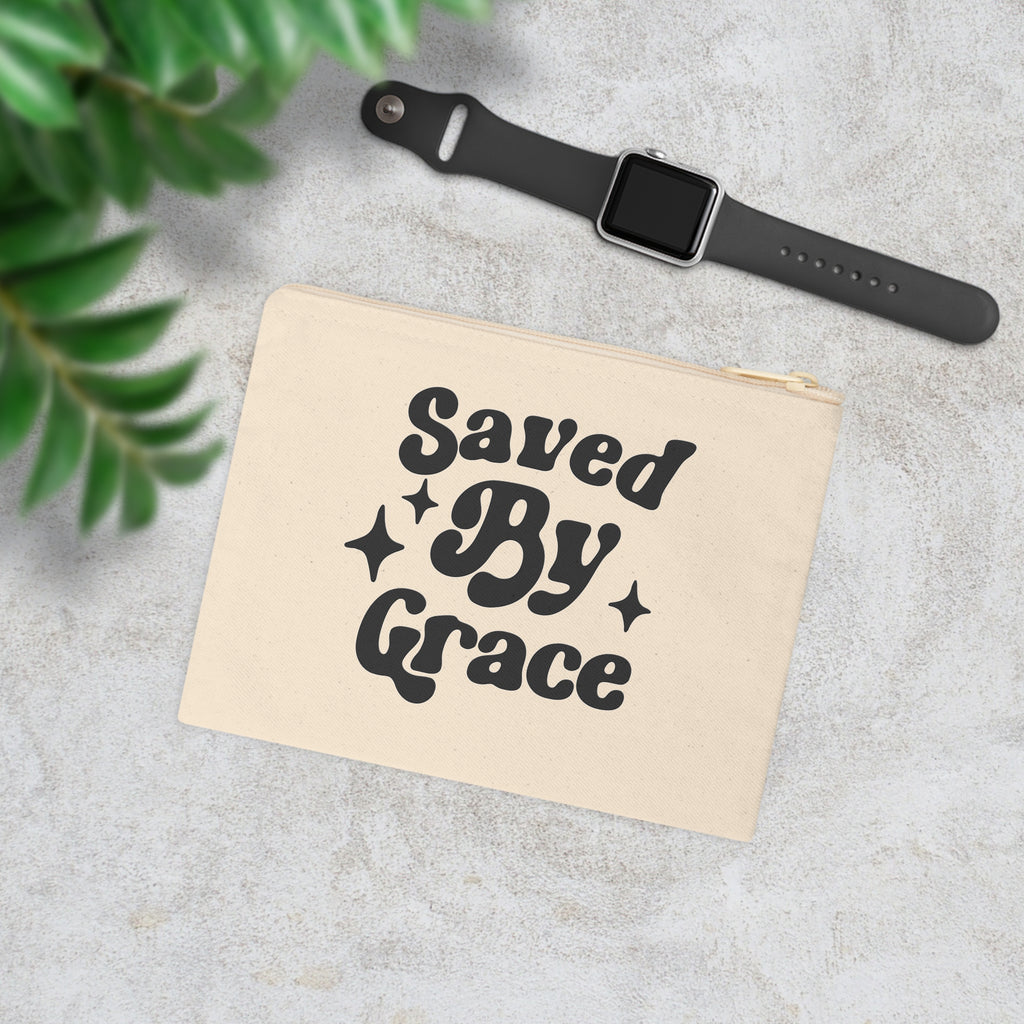 Saved By Grace Canvas Zipper Pouch — Inspirational Faith Accessory