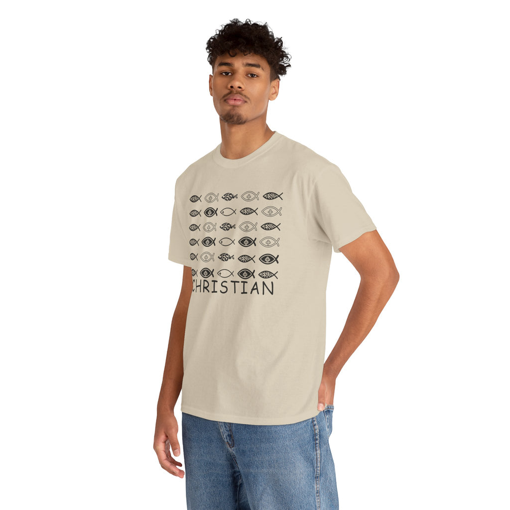 Christian Fish Pattern T‑Shirt — Ichthys Faith Tee - JESUS FISH