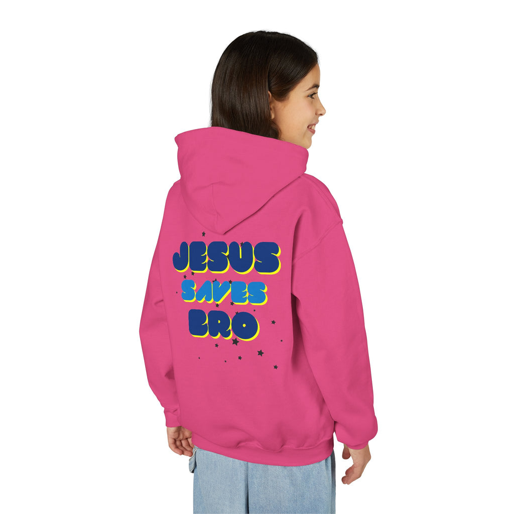 Youth Hoodie — "Jesus Saves Bro" Christian Graphic Pullover