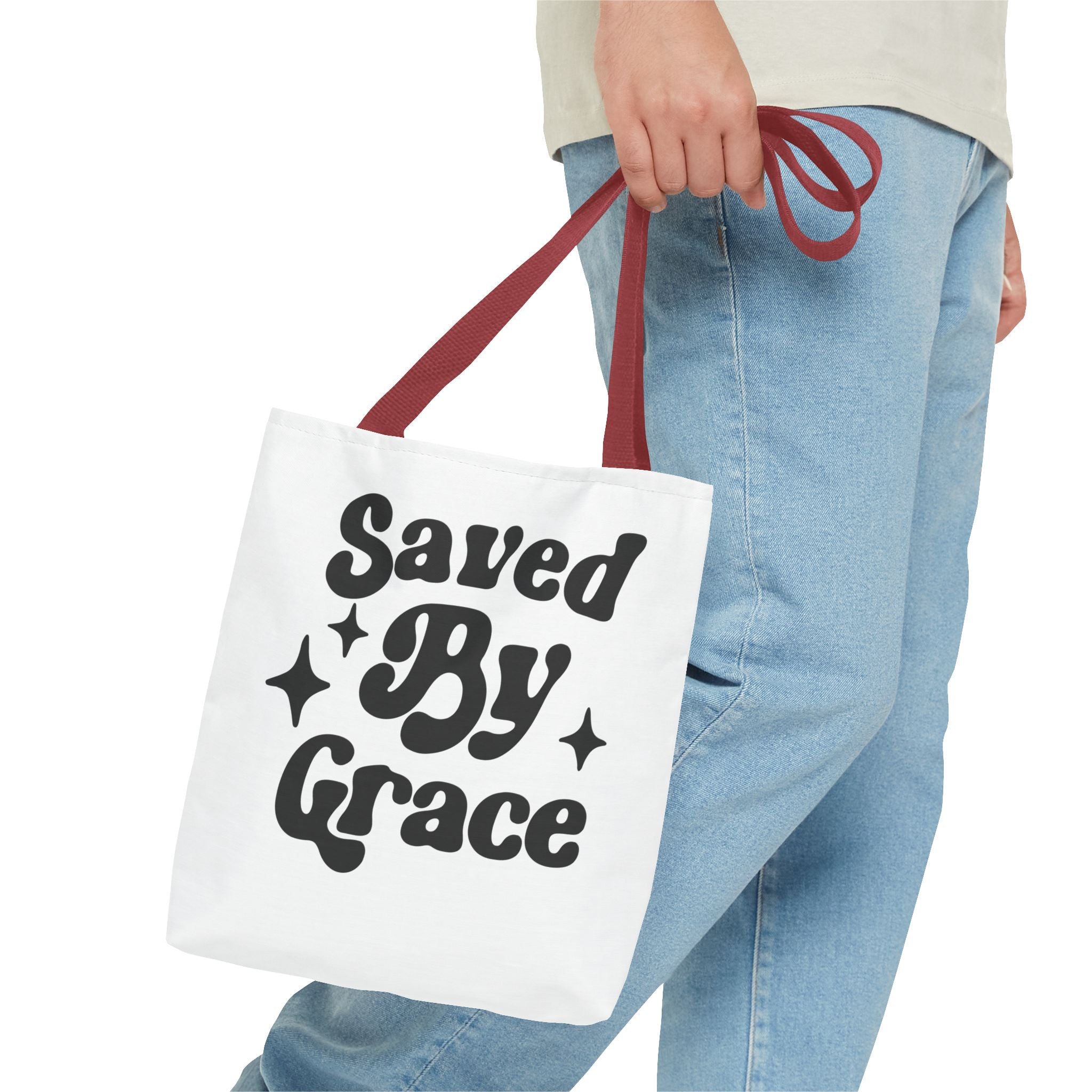 Saved By Grace Tote Bag — Christian Faith Statement Canvas Tote