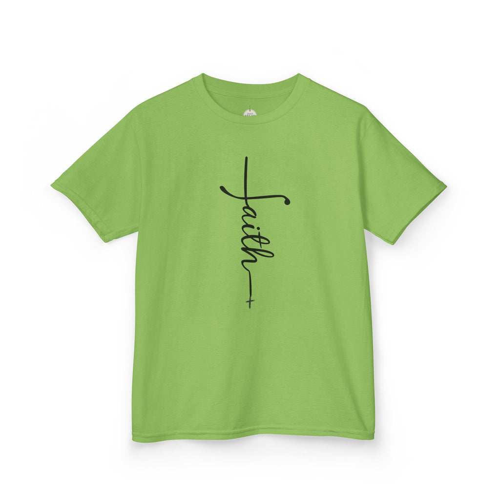 Kids Tee — Vertical "faith" Cross Script Graphic