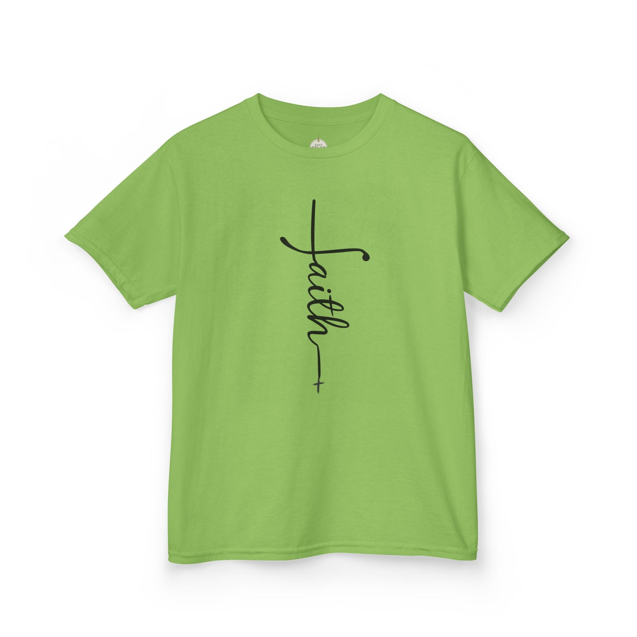 Kids Tee — Vertical "faith" Cross Script Graphic