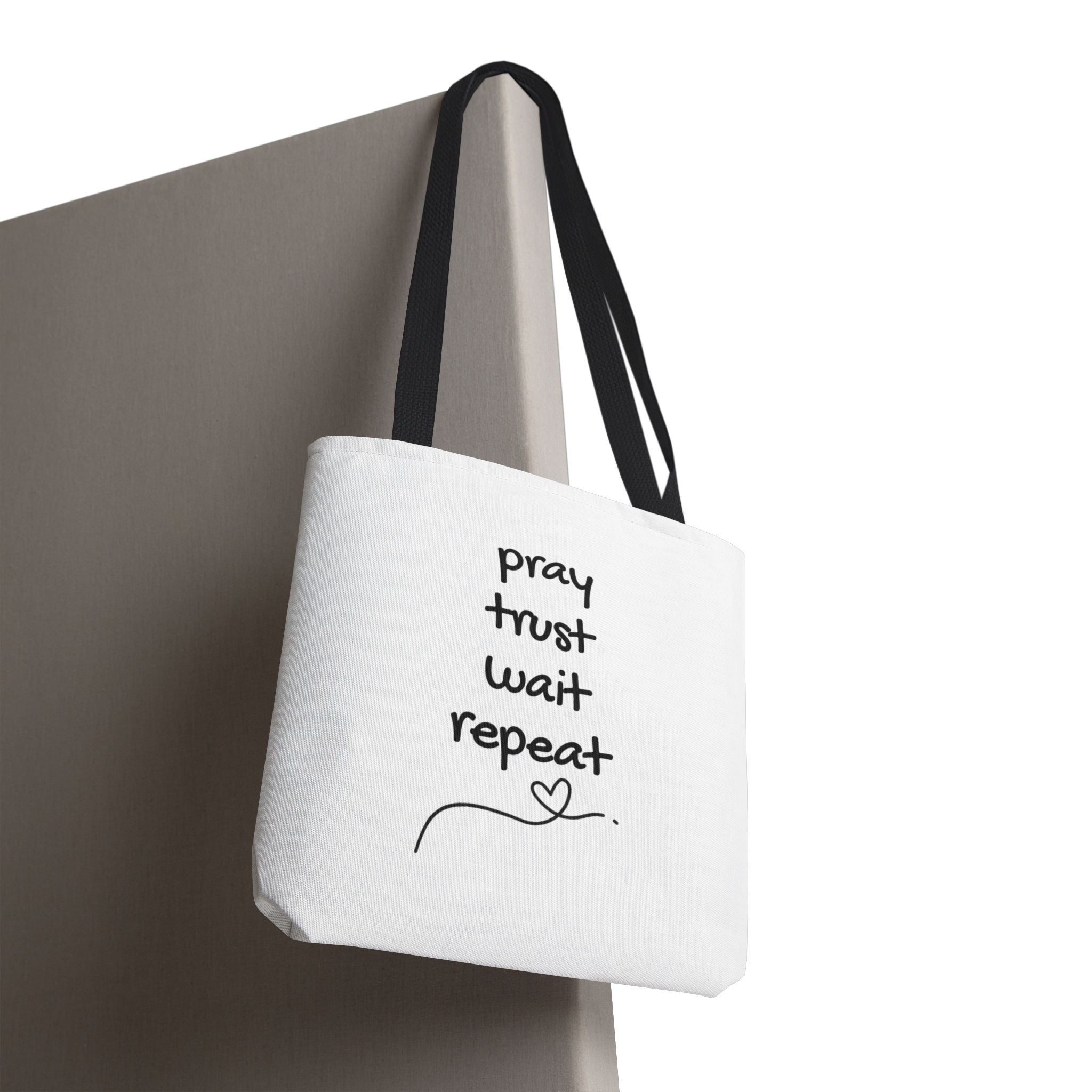 Pray Trust Wait Repeat Tote Bag — Inspirational Faith Canvas Tote