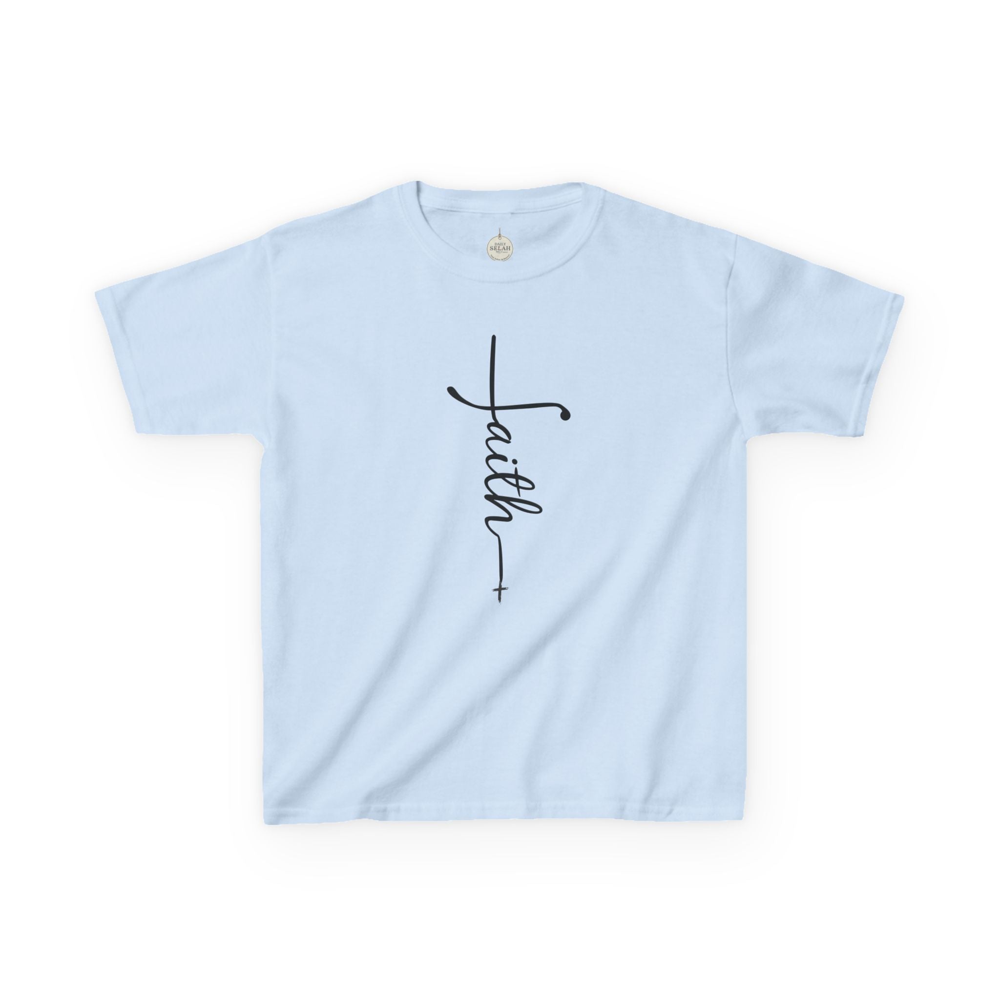 Kids Tee — Vertical "faith" Cross Script Graphic