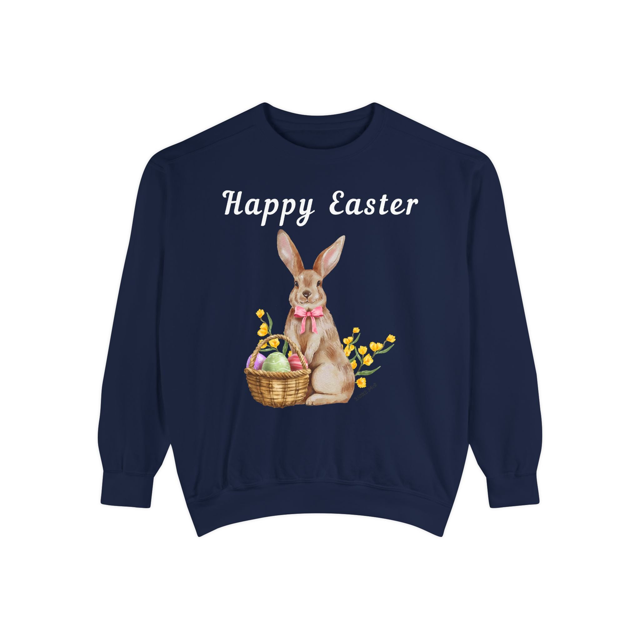 Easter Bunny Sweatshirt - Happy Easter Bunny with Basket Design (Luke 24:6)