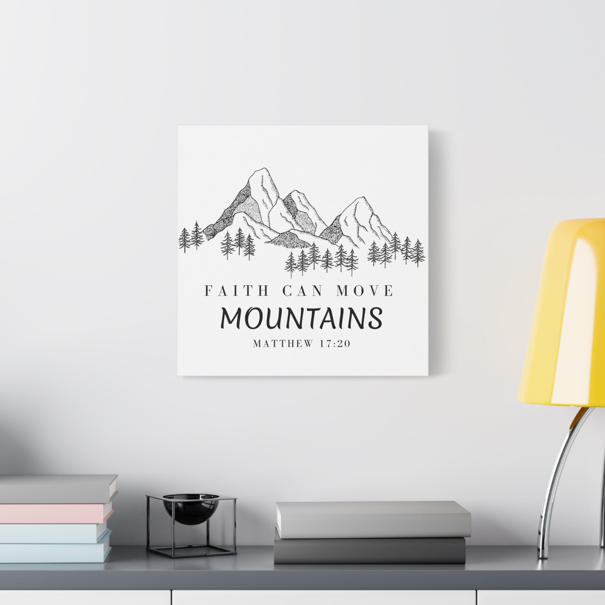 Faith Can Move Mountains Canvas Wall Art — Matthew 17:20 Inspirational Mountain Print