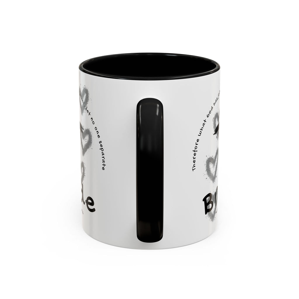 Bride Coffee Mug — Christian Cross & Hearts Accent Mug (Matthew 19:6)
