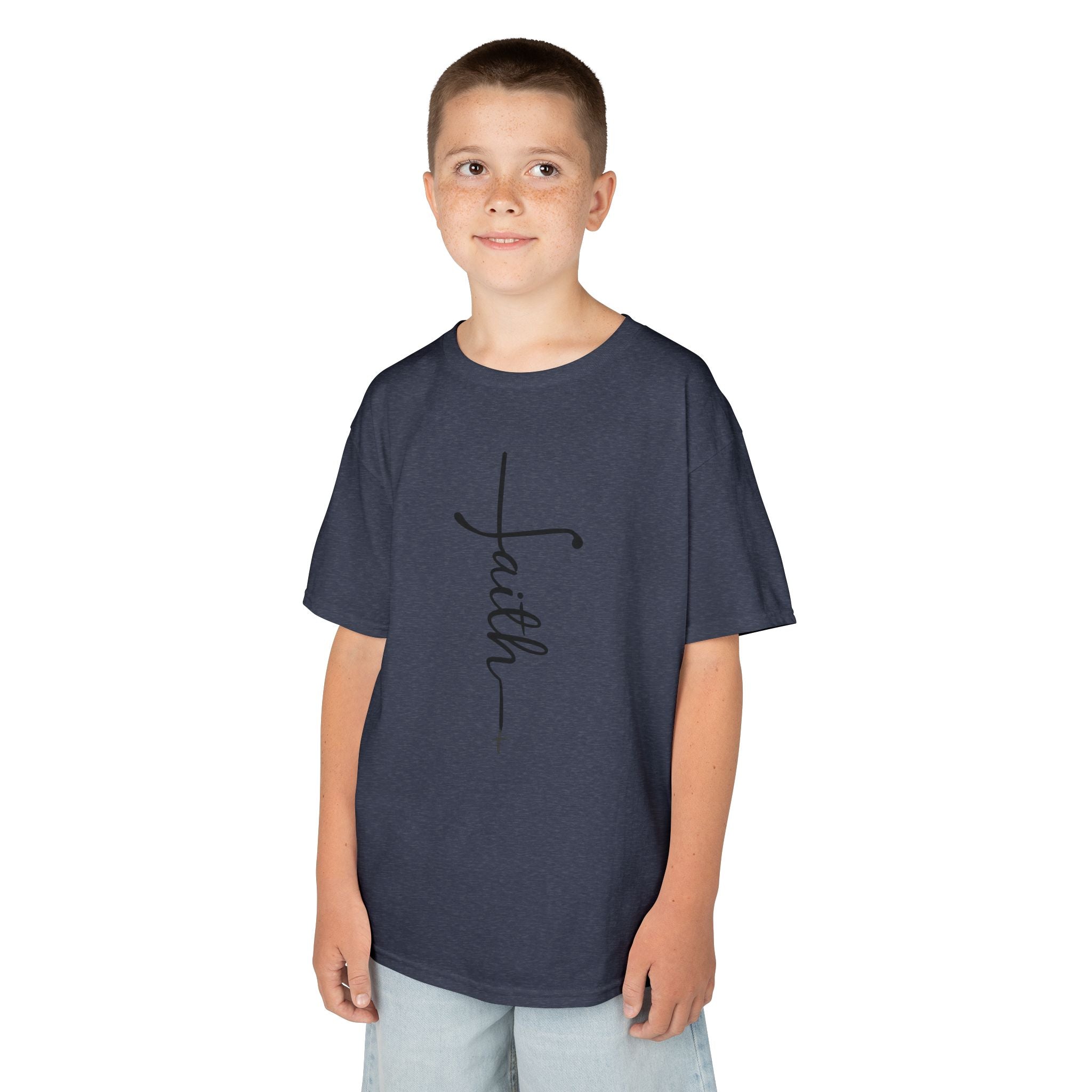 Kids Tee — Vertical "faith" Cross Script Graphic