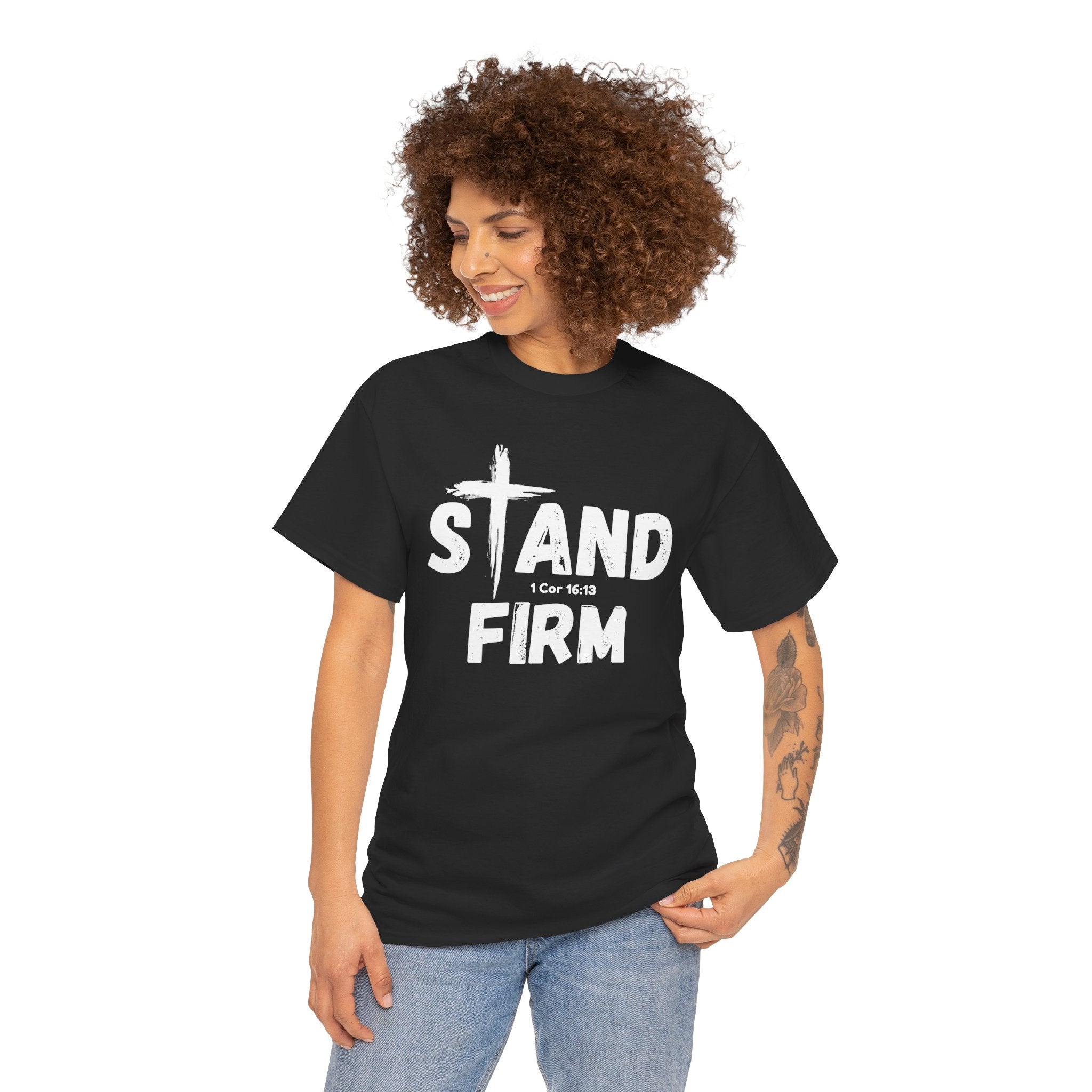 Stand Firm T-Shirt — Christian Faith Tee with Cross & 1 Cor 16:13 Inspirational Design