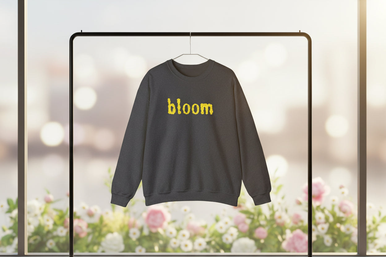 Embroidered Bloom Floral Crewneck Sweatshirt — Yellow Daisy “bloom” Design
