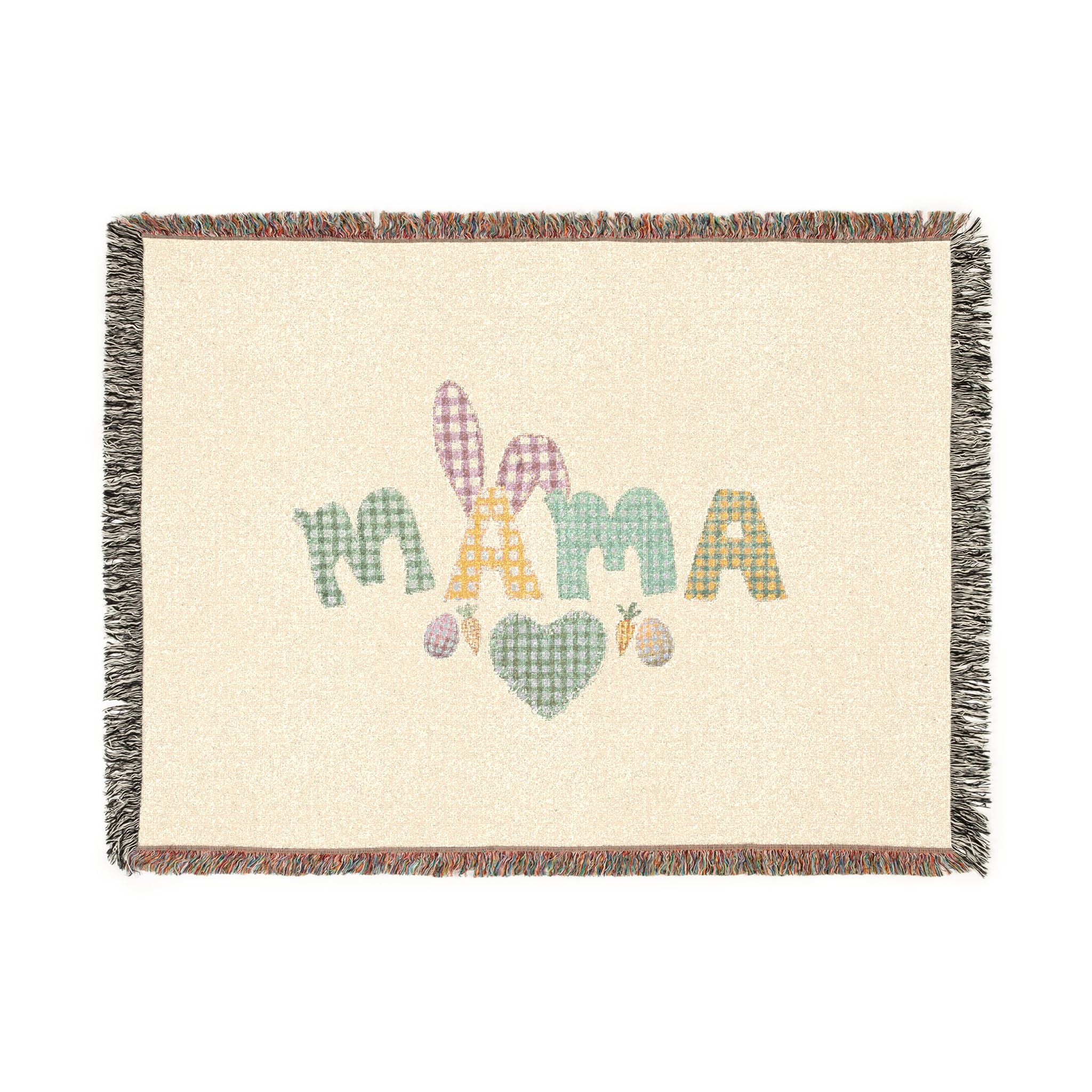 Mama Patchwork Woven Blanket — Cozy Mother's Day Throw with Heart & Floral Plaid Design