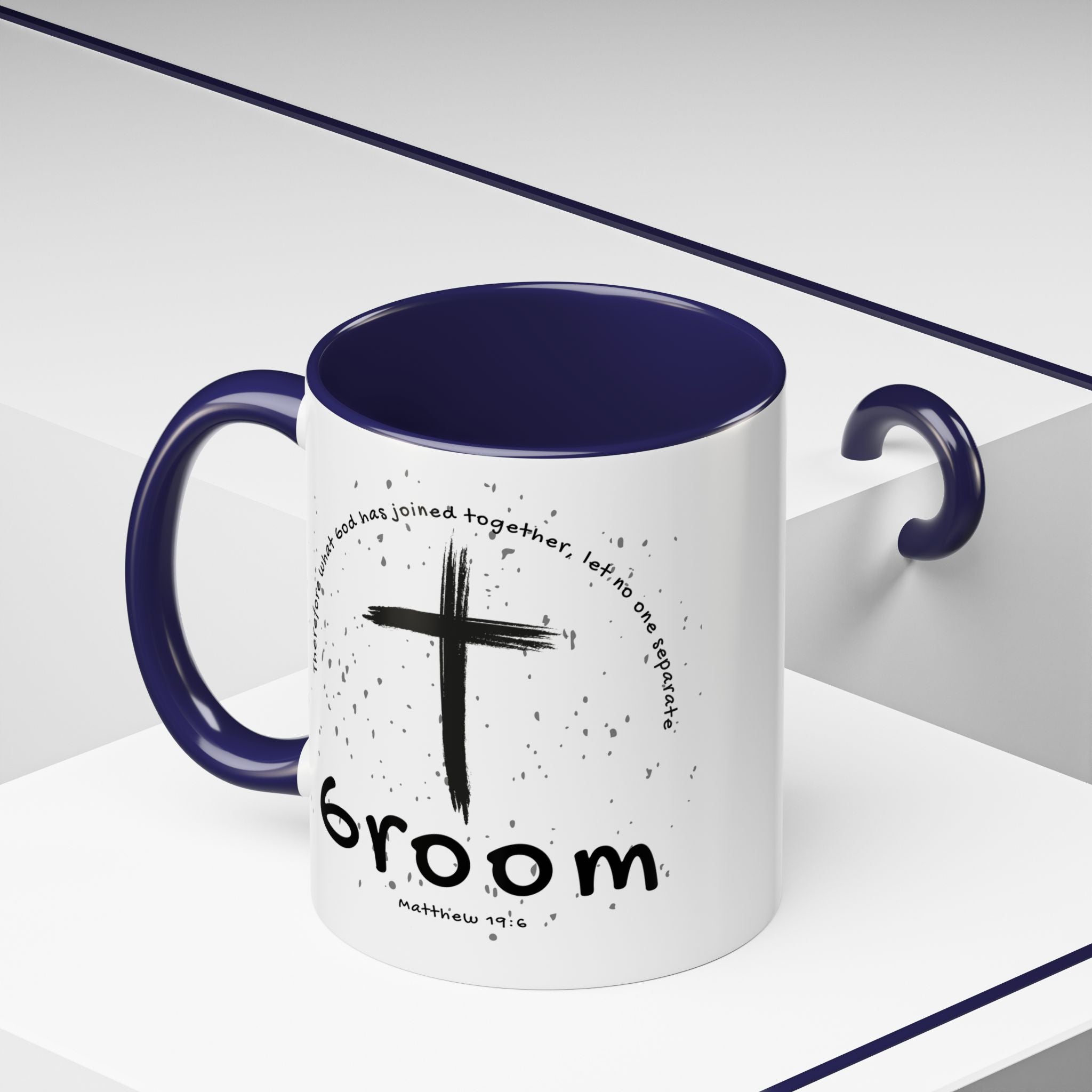 Groom Faith Coffee Mug – Cross & Matthew 19:6 Wedding Gift