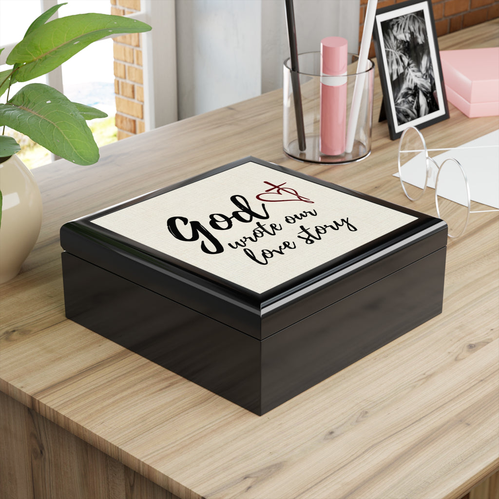 Jewelry Box — "God Wrote Our Love Story" Keepsake Box (Faith-Inspired Wedding or Anniversary Gift) - Personalized