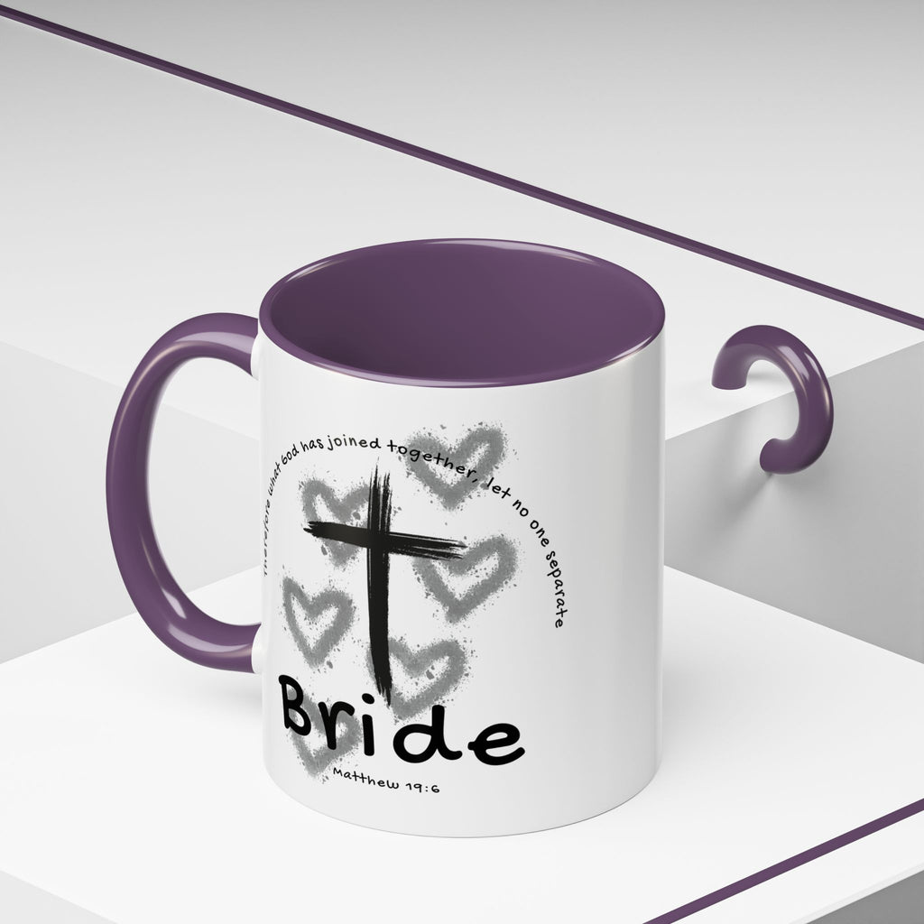 Bride Coffee Mug — Christian Cross & Hearts Accent Mug (Matthew 19:6)