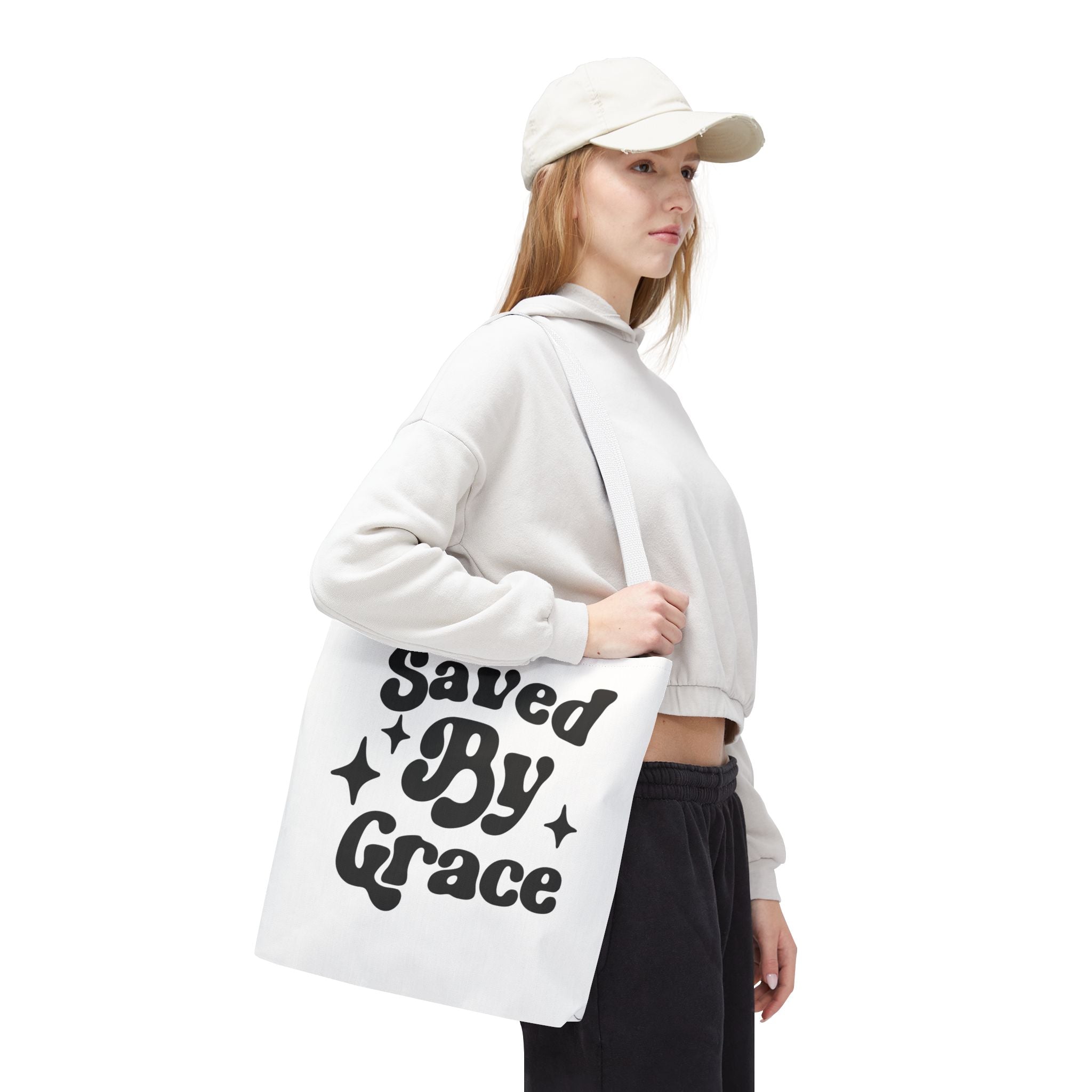 Saved By Grace Tote Bag — Christian Faith Statement Canvas Tote