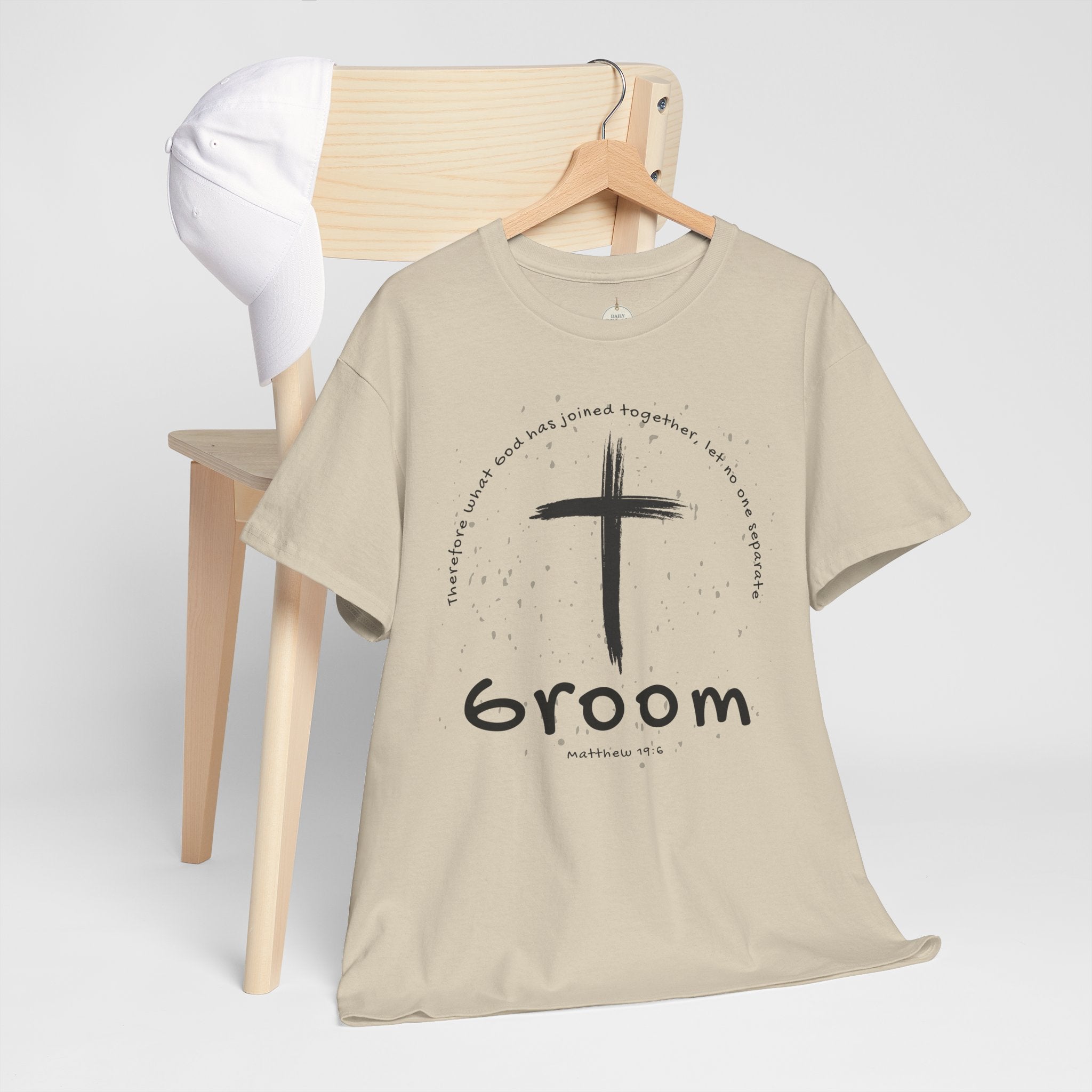 Groom Cross Tee — Christian Wedding Groom T-Shirt (Scripture Verse Design) - Christian - Matthew 19:6