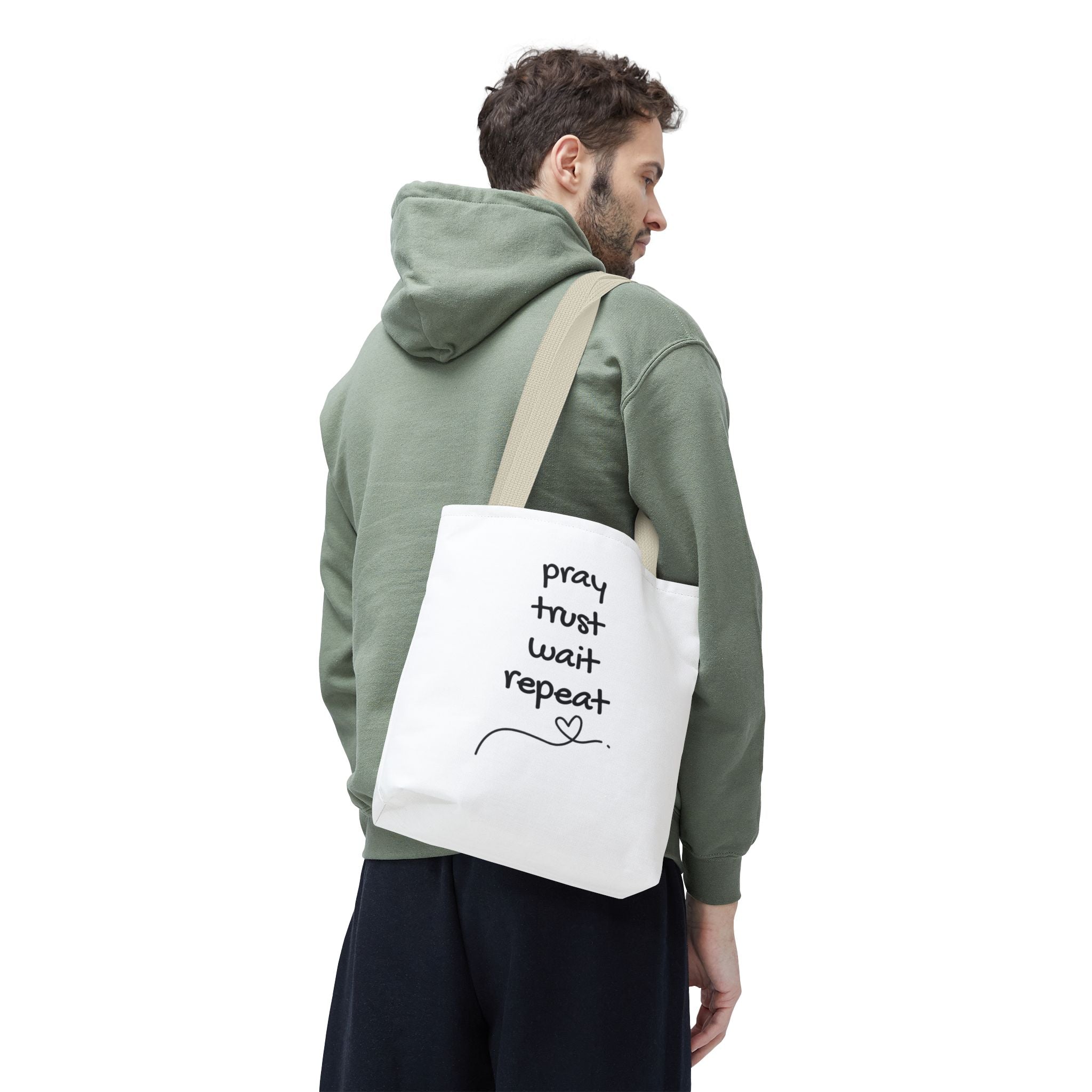 Pray Trust Wait Repeat Tote Bag — Inspirational Faith Canvas Tote