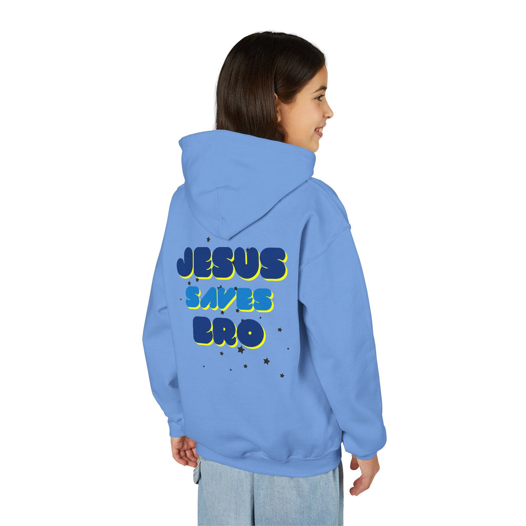 Youth Hoodie — "Jesus Saves Bro" Christian Graphic Pullover
