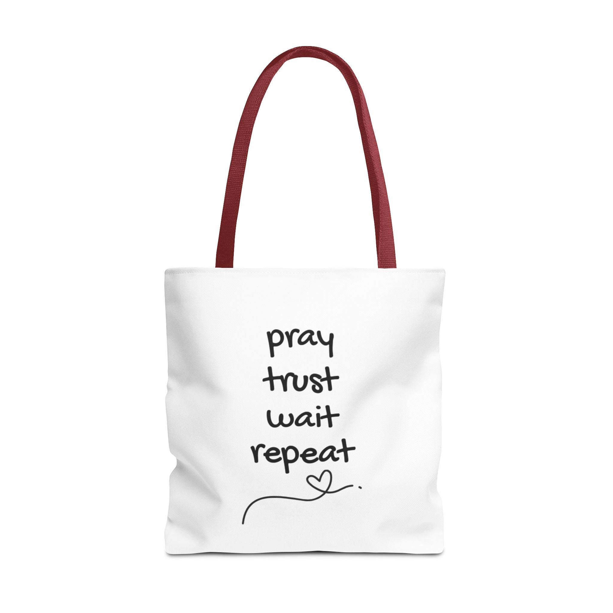 Pray Trust Wait Repeat Tote Bag — Inspirational Faith Canvas Tote