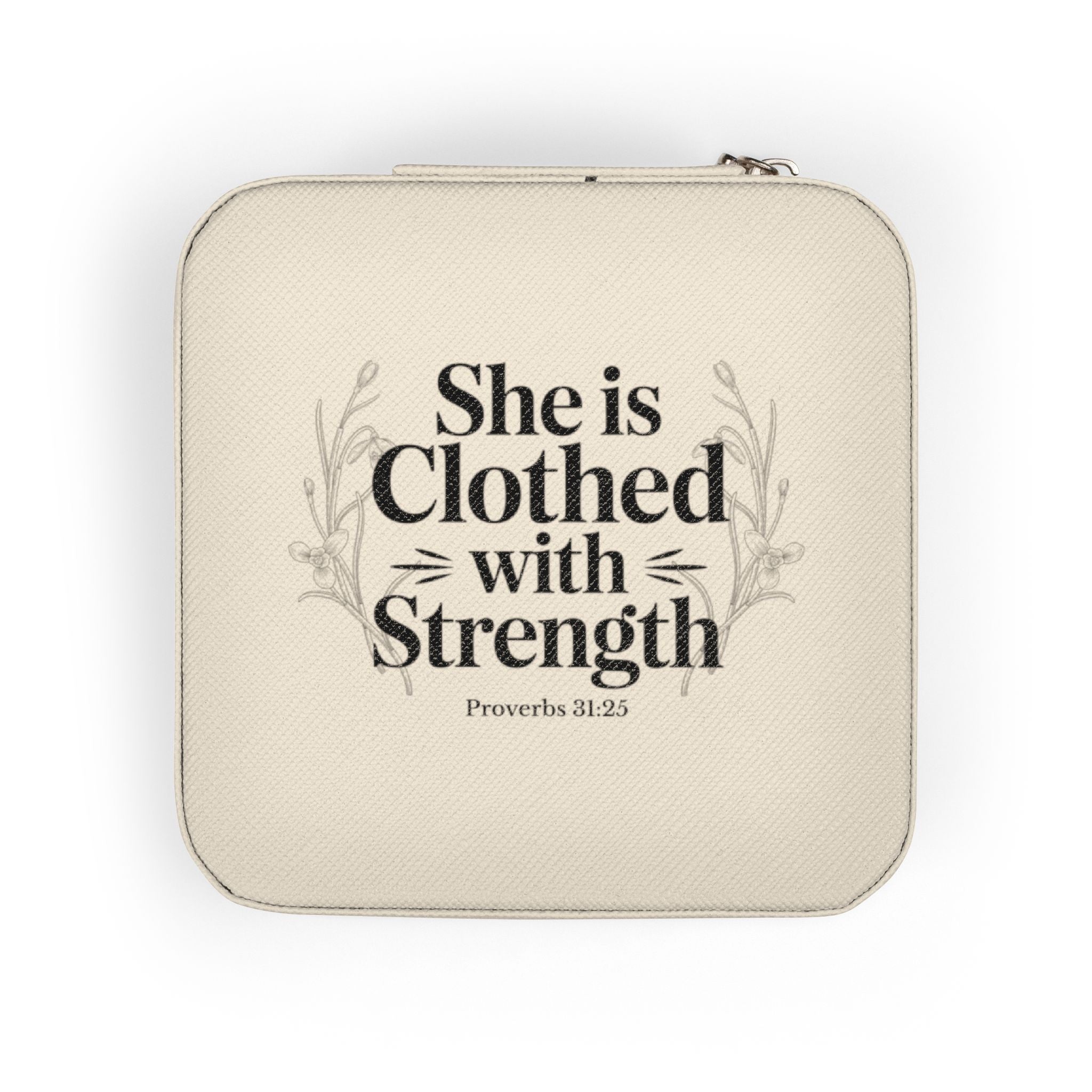 Jewelry Travel Case — 'She Is Clothed with Strength' Compact Portable Organizer